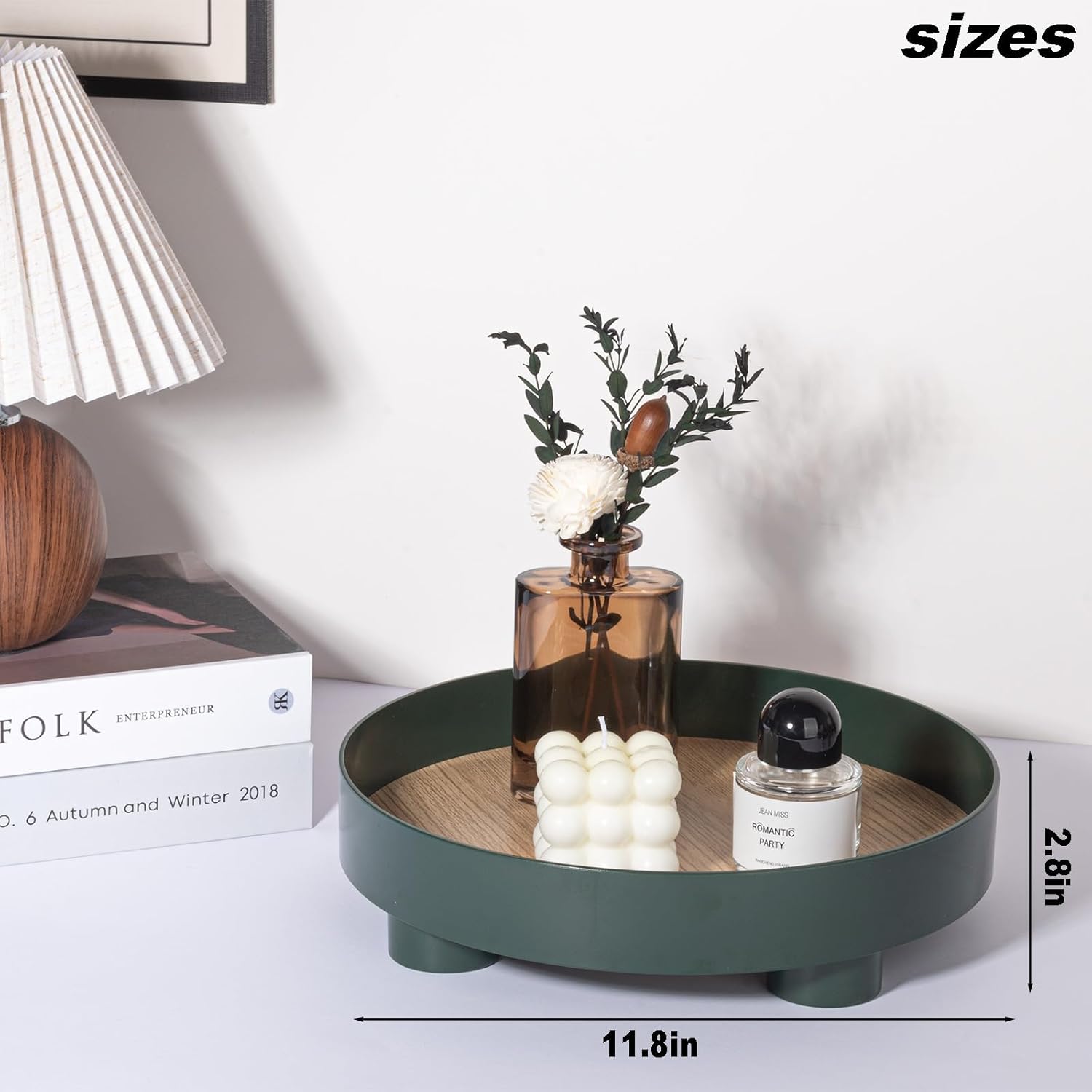 Bandeja redonda de madera rústica decorativa para decoración del hogar de otoño, bandeja de servir de 11.8 pulgadas, mesa de café de granja, mesa de