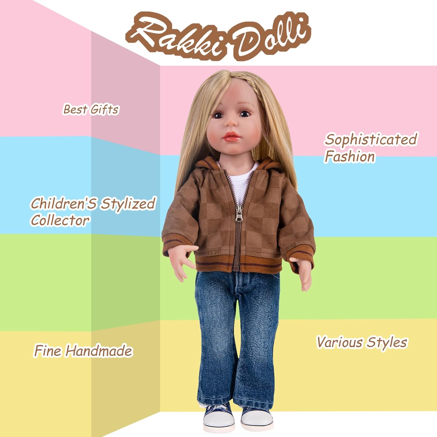 Conjunto de ropa de muñeca de 3 piezas Conjunto de ropa Mocha Coat Blue Jeans & White T-Shirt Baby Doll Ropa Traje (sin muñeca y zapatos) 030
