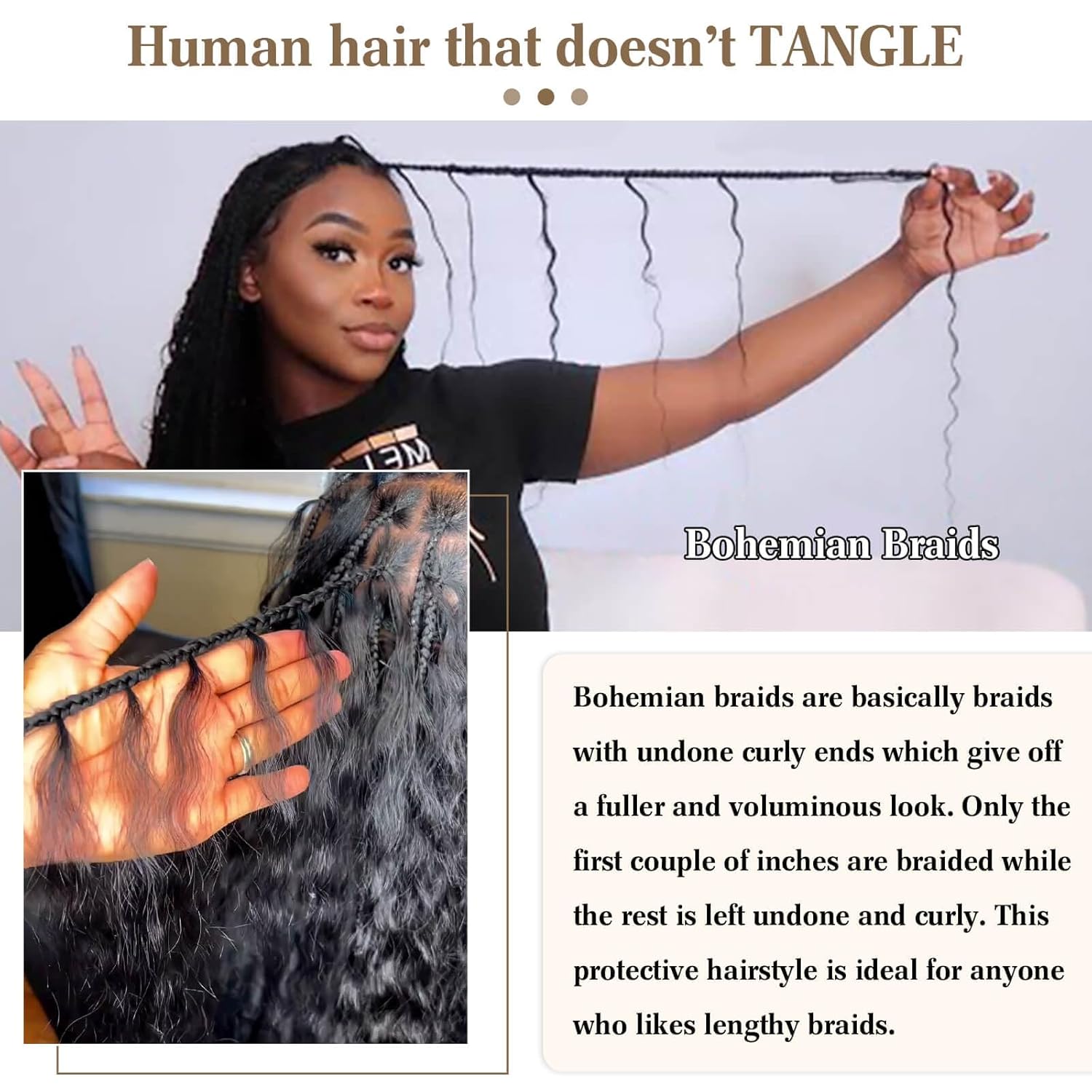Urbeauty Cabello humano trenzado de onda profunda para trenzar, cabello humano rizado para trenzas bohemias, sin nudosdiosamicrobohemiogitanosin