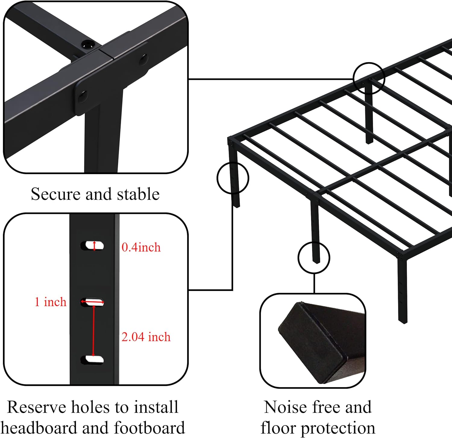 Base de cama California King de 16 pulgadas, no necesita somier, base de cama California King con almacenamiento de 14 pulgadas, soporte de listones