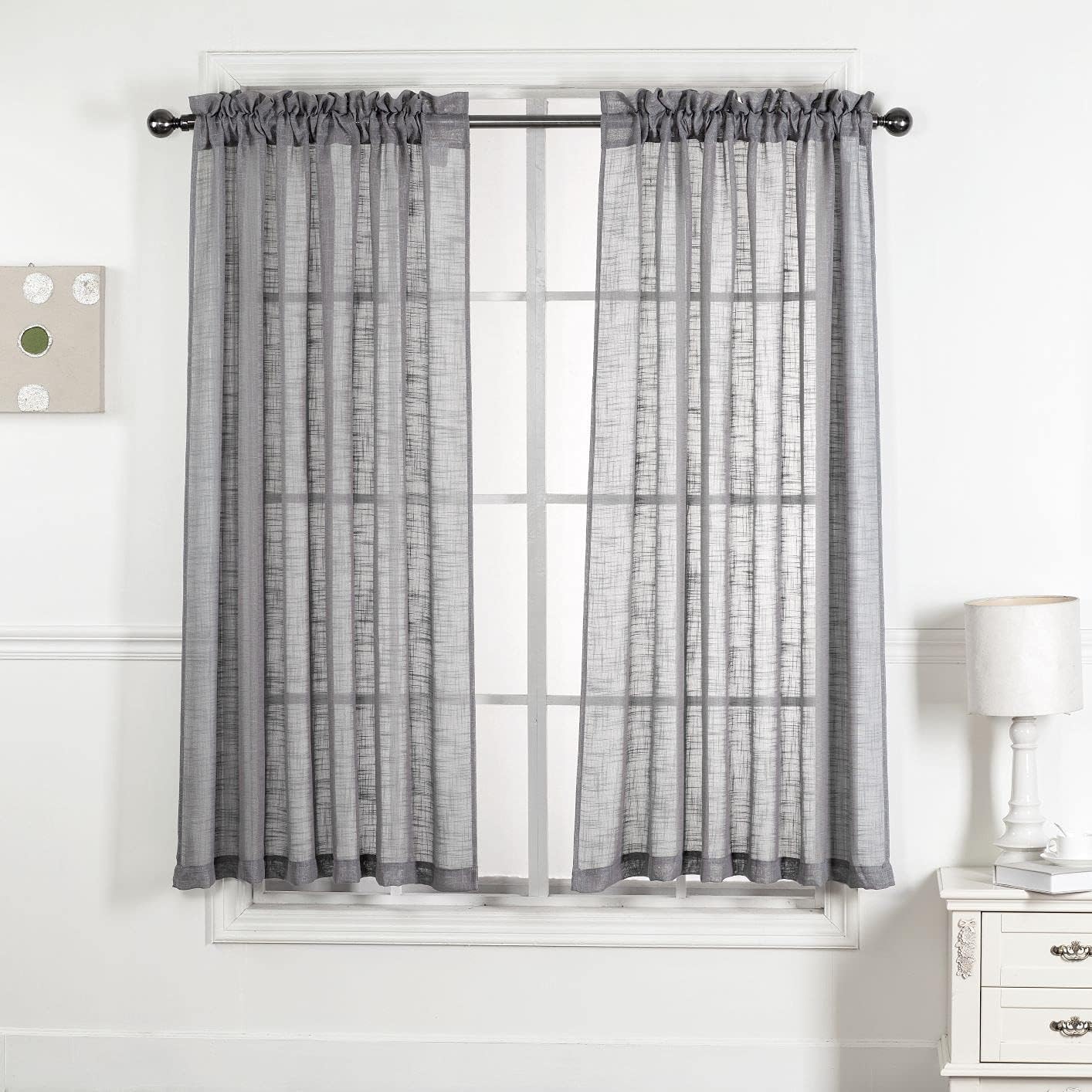 2 piezas de cortinas de aspecto de lino sólido y elegante paneles totalmente cosidos, cortinas de tratamiento de ventana (52 x 63 pulgadas de largo,