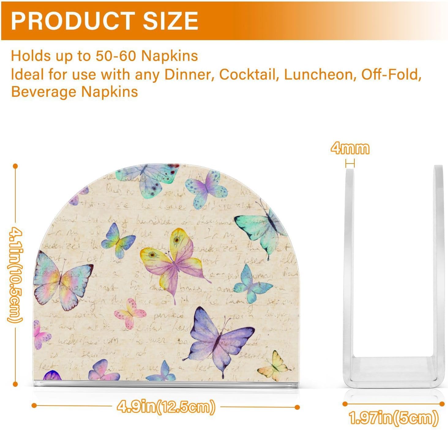 Napkin Holder Watercolor Butterflies Napkin Holders for Tables, Clear Acrylic Napkin Holders Cocktail Napkin Holder for Kitchen Restaurant Bar Home