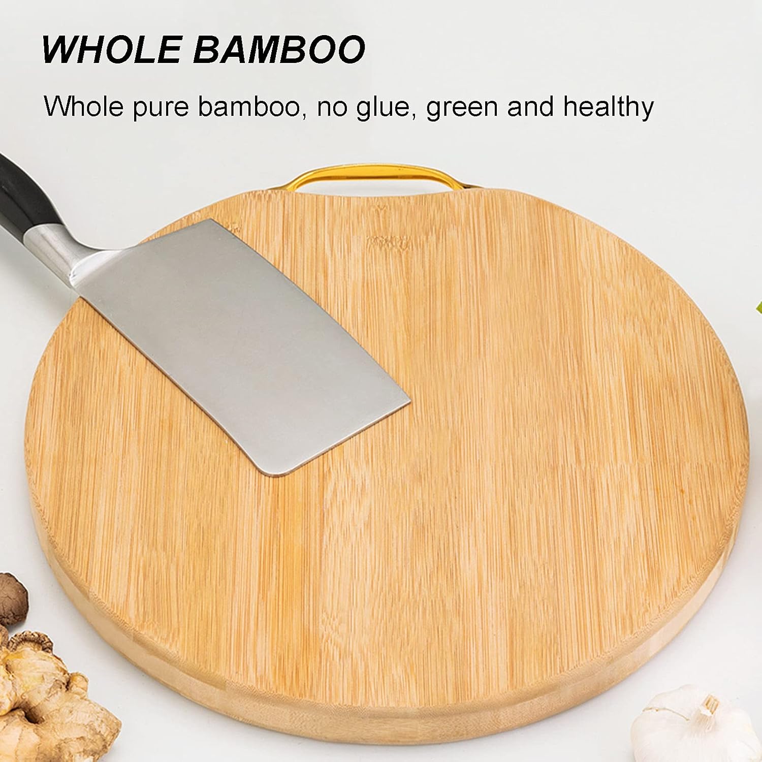 Tabla de cortar de madera de alta calidad, tabla de cortar redonda con mango de fácil agarre, tablas de tallar reversibles para cocina, tabla de