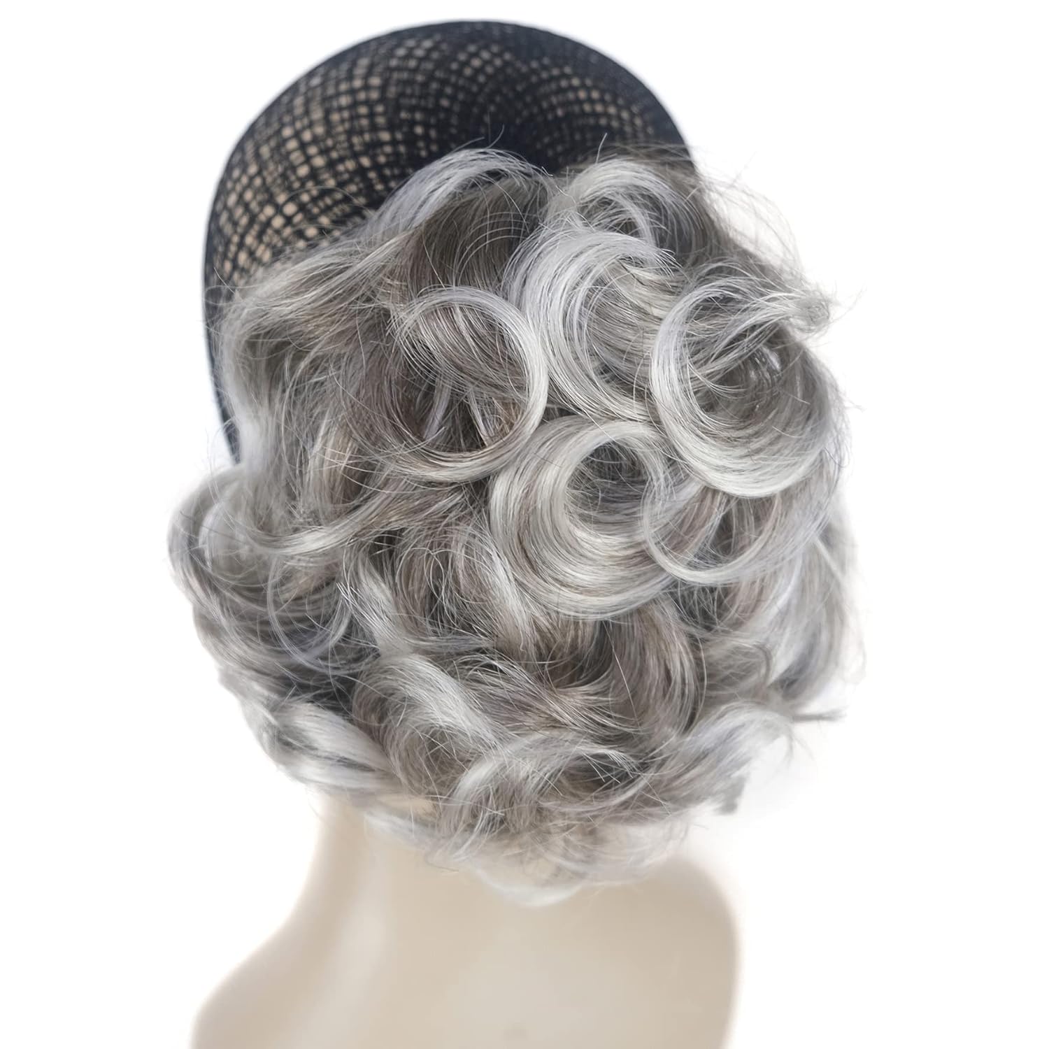 Aimole Extensiones de clip de garra sintética de dama de cola de caballo gris rizado corto (48T)