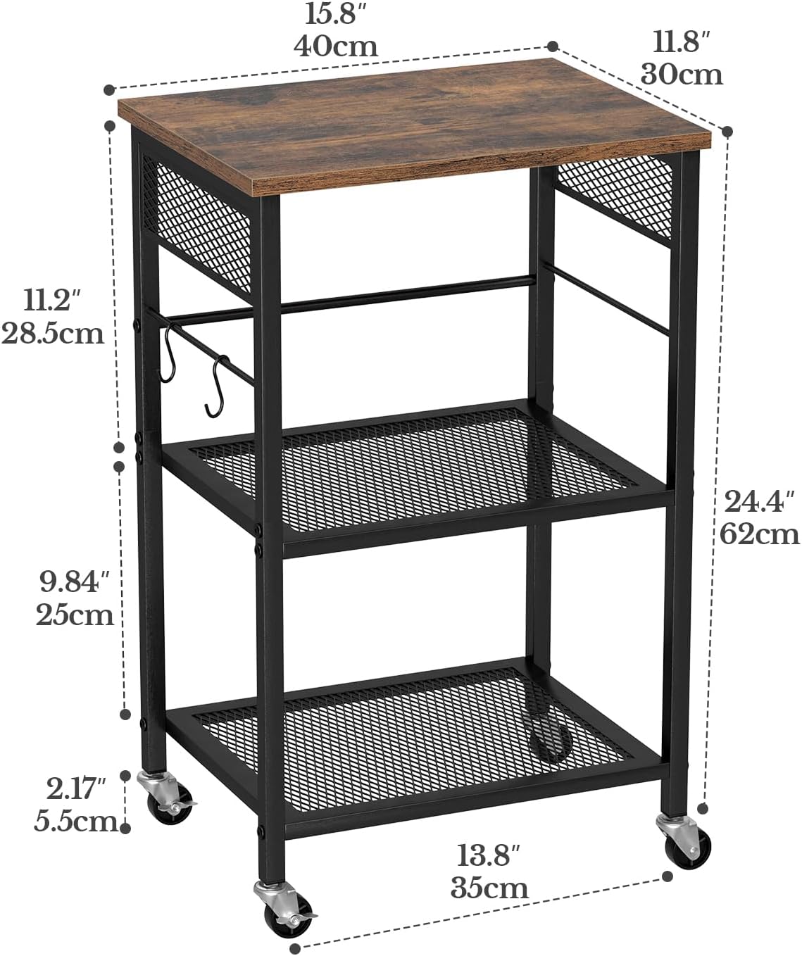 Soporte de impresora móvil de 3 niveles, carrito de impresora con ruedas y 2 ganchos, mesa de impresora rodante para el hogar, oficina, aula, color