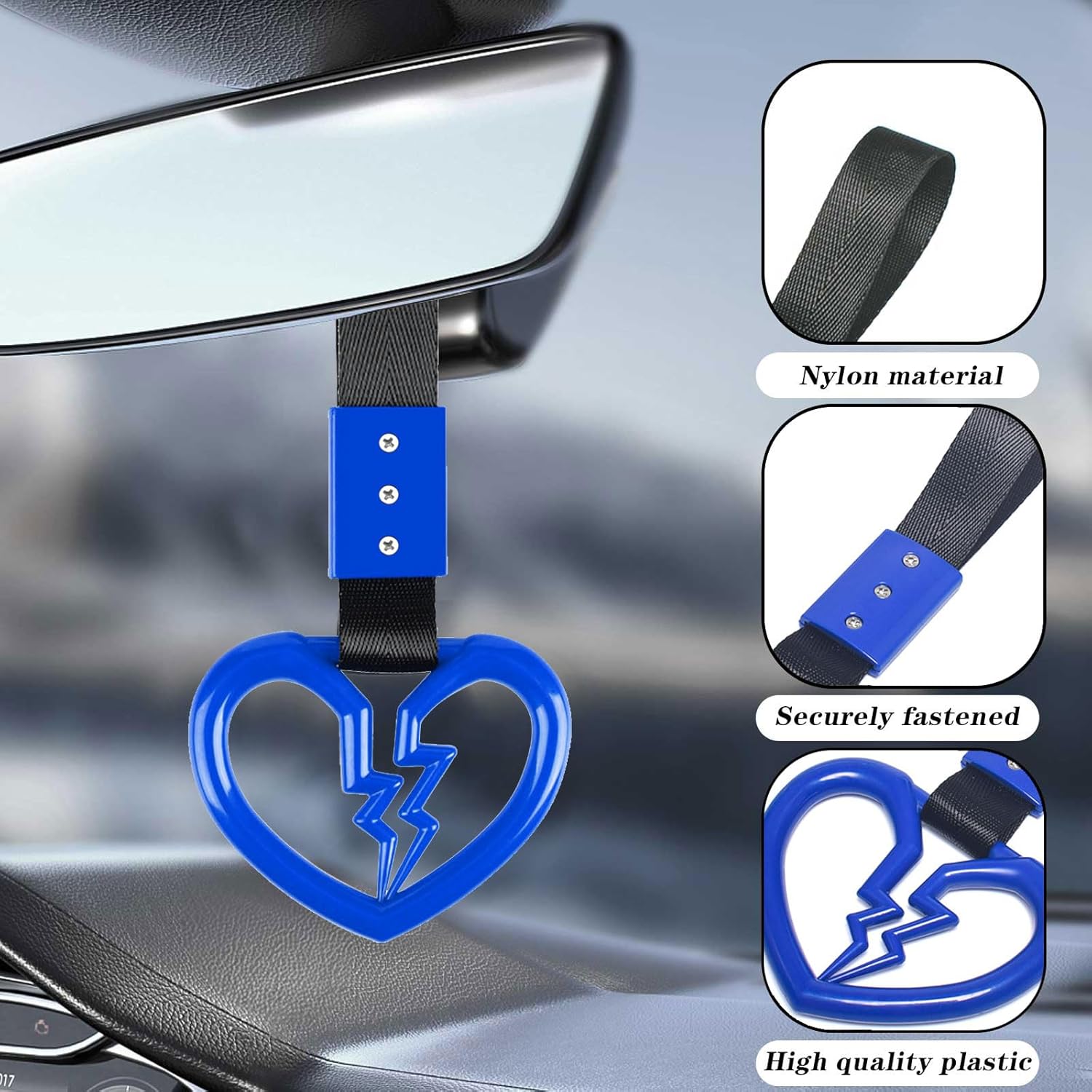 2 correas para manija de automóvil en forma de corazón roto para colgar parachoques trasero, anillo de advertencia decorativo para metro, tren de