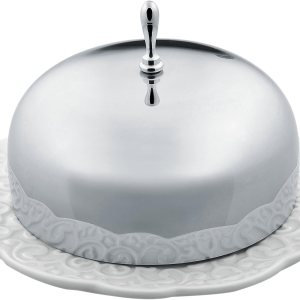 Alessi Mantequillera “vestida” en porcelana con tapa en acero inoxidable 1810 pulido espejo, color blanco Alessi Mantequillera “vestida” en porcelana con tapa en acero inoxidable 1810 pulido espejo, color blanco