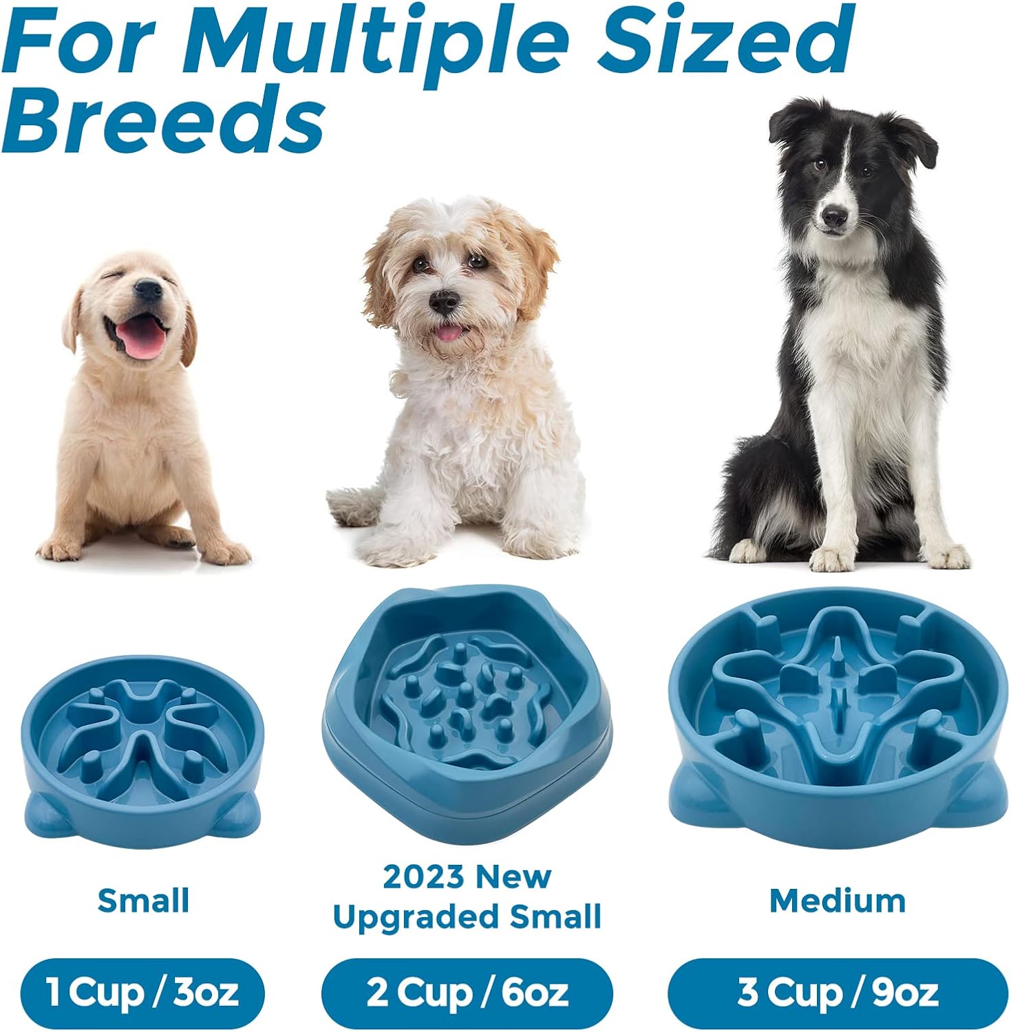 Tazones de alimentación lenta para perros y cachorros antideslizantes duraderos para cachorros y perros pequeños, sin BPA, 1 taza, color azul