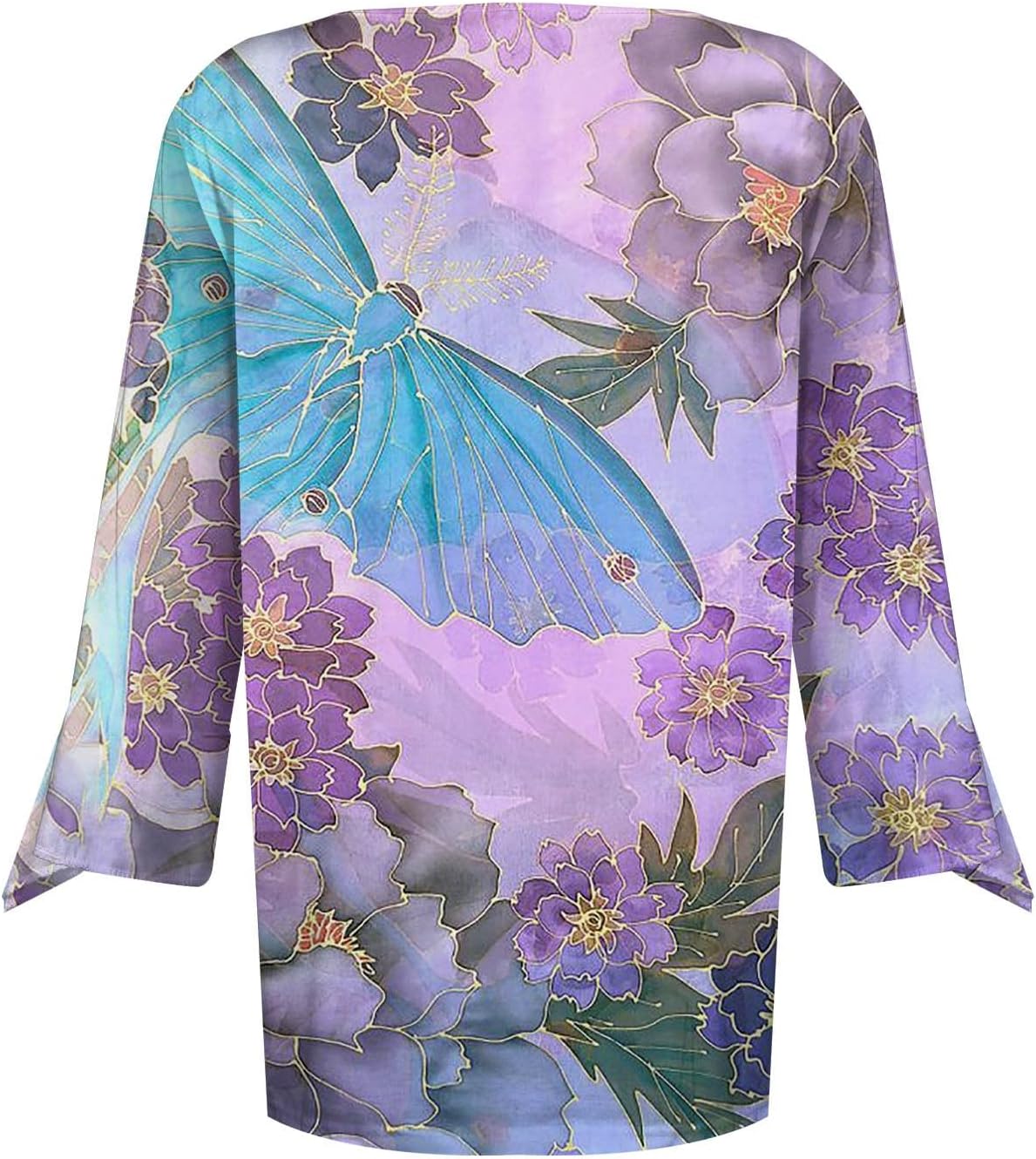 Blusa casual para mujer, holgada, informal, con cuello en V, estampado de campana, manga 34