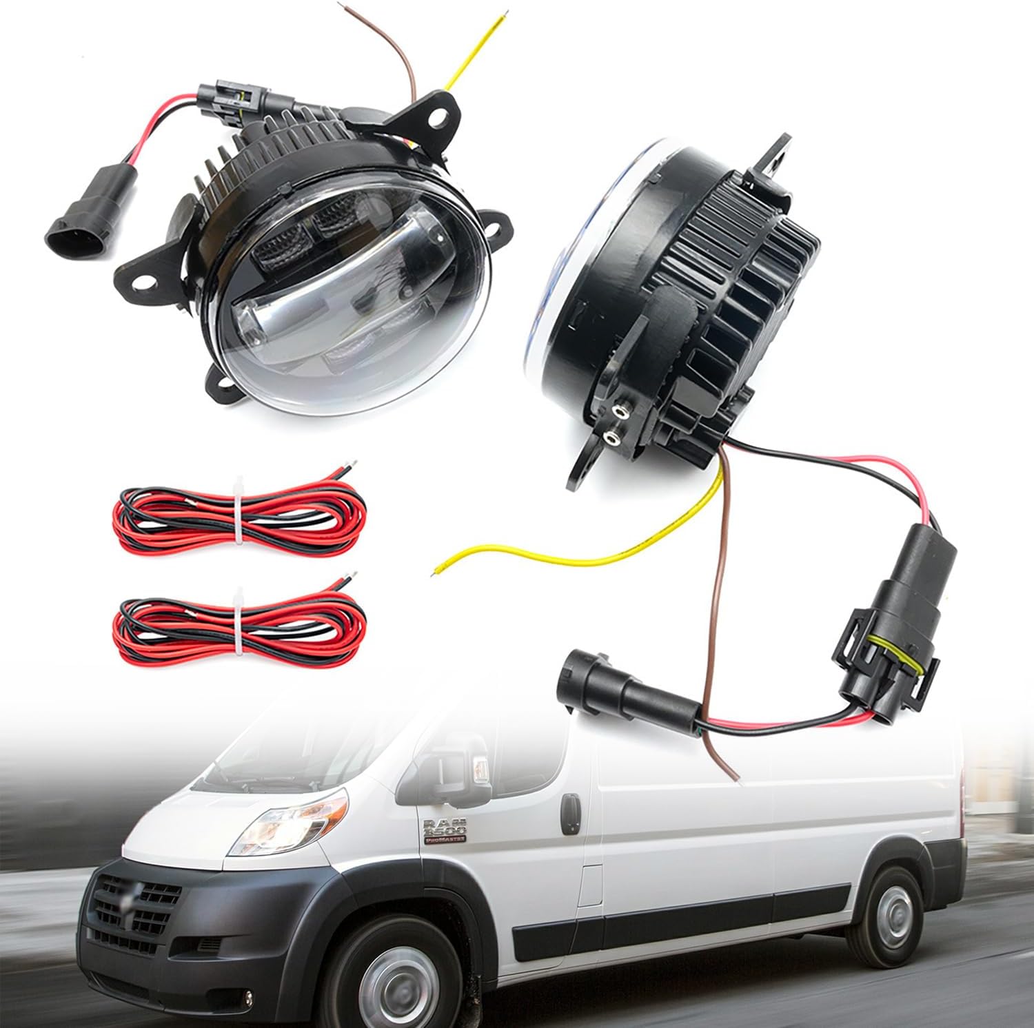 NSLUMO Conjunto de lámpara antiniebla LED de repuesto para Ram Promaster 1500 2500 3500 2014-2023 Switchback ámbar blanco DRL Lámparas de conducción
