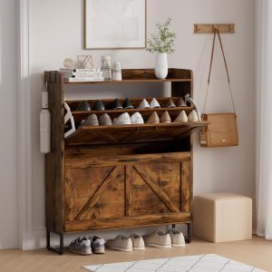 Armario de almacenamiento para zapatos para entrada, armario estrecho para zapatos con 2 cajones abatibles, organizador de almacenamiento oculto Armario de almacenamiento para zapatos para entrada, armario estrecho para zapatos con 2 cajones abatibles, organizador de almacenamiento oculto