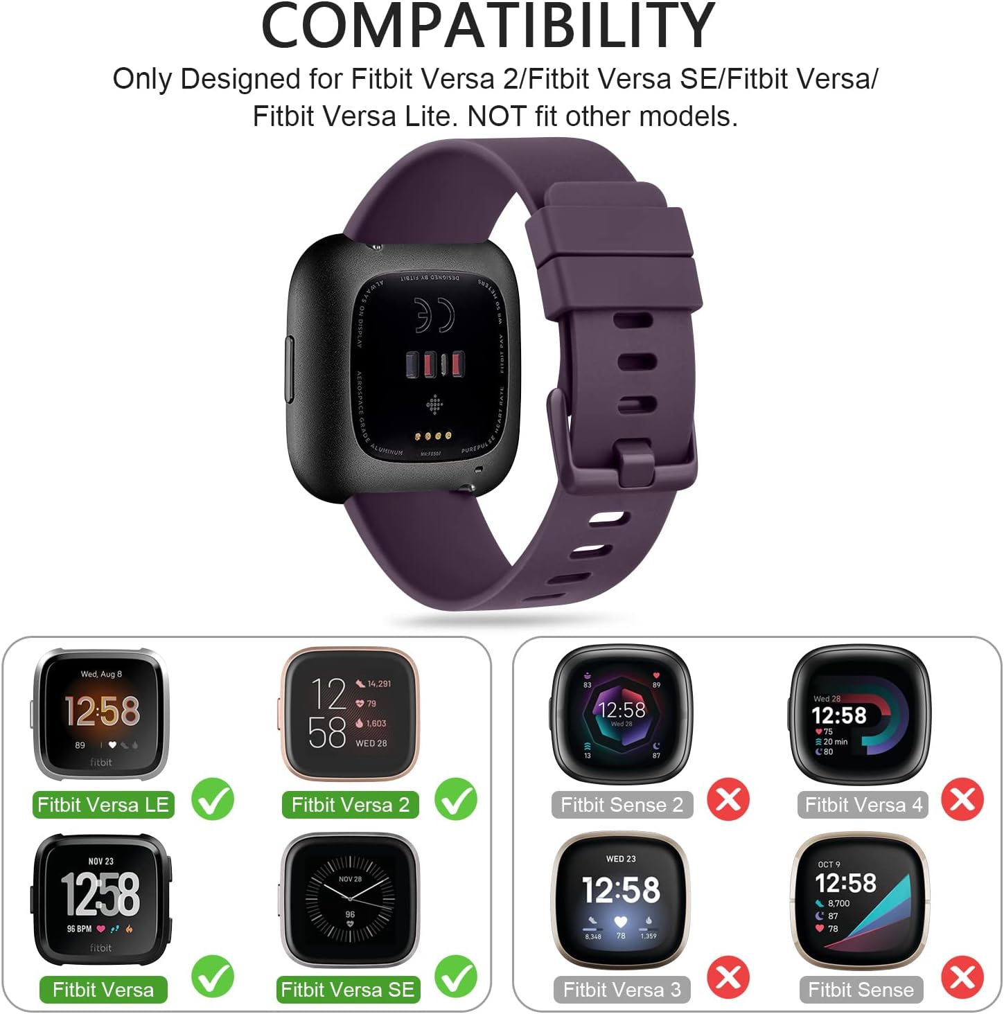 Vancle Correas para reloj inteligente Fitbit Versa 2Fitbit Versa SEFitbit Versa Lite para mujeres y hombres, correa deportiva de repuesto para reloj