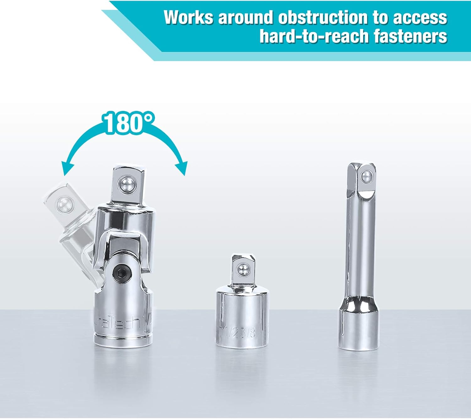 DURATECH Kit de accesorios de enchufe de 10 piezas, incluye juego de barras de extensión de 38 pulgadas, juntas universales y adaptadores de 14