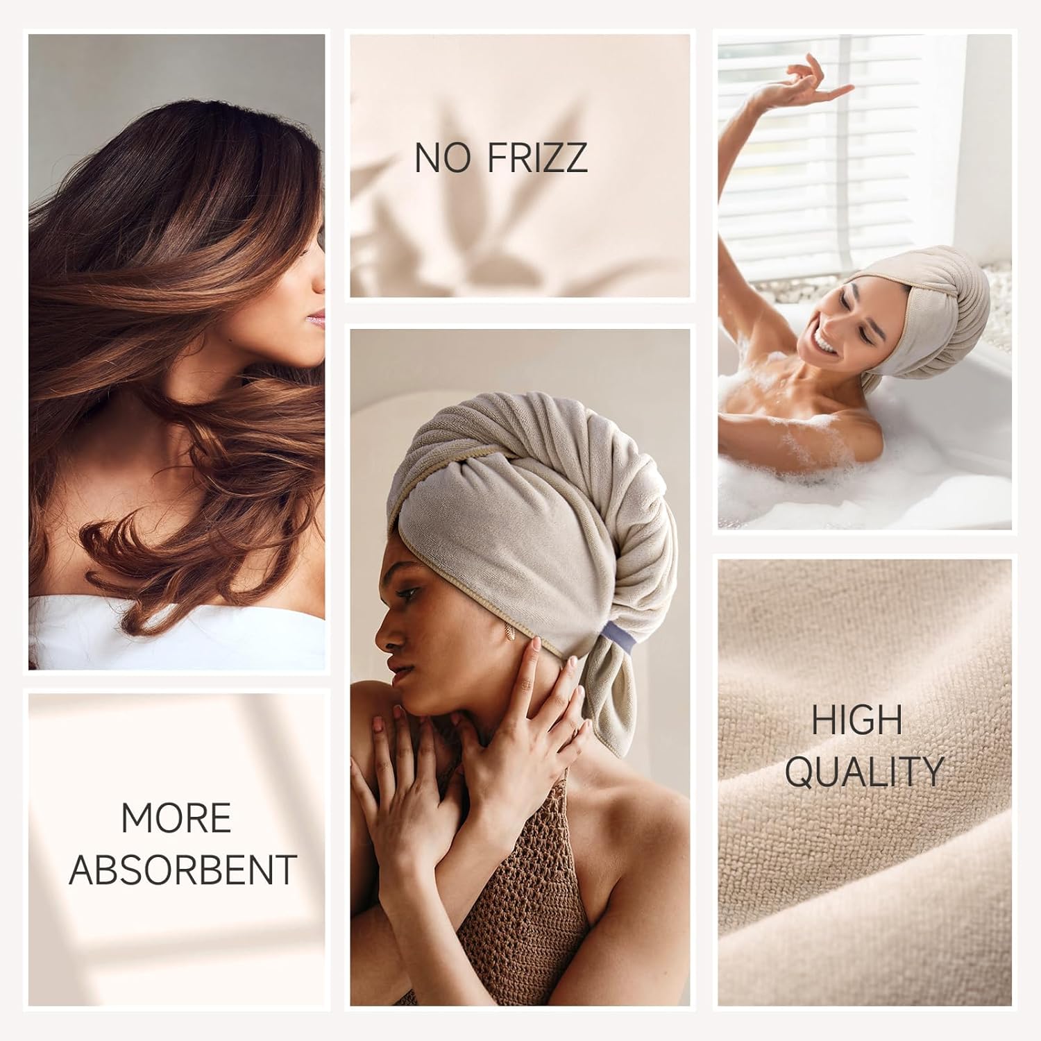 Toalla de pelo 100% microfibra, toalla de cuidado del cabello súper absorbente de 41 x 22 pulgadas, toalla de pelo ultra suave con lazo elástico,
