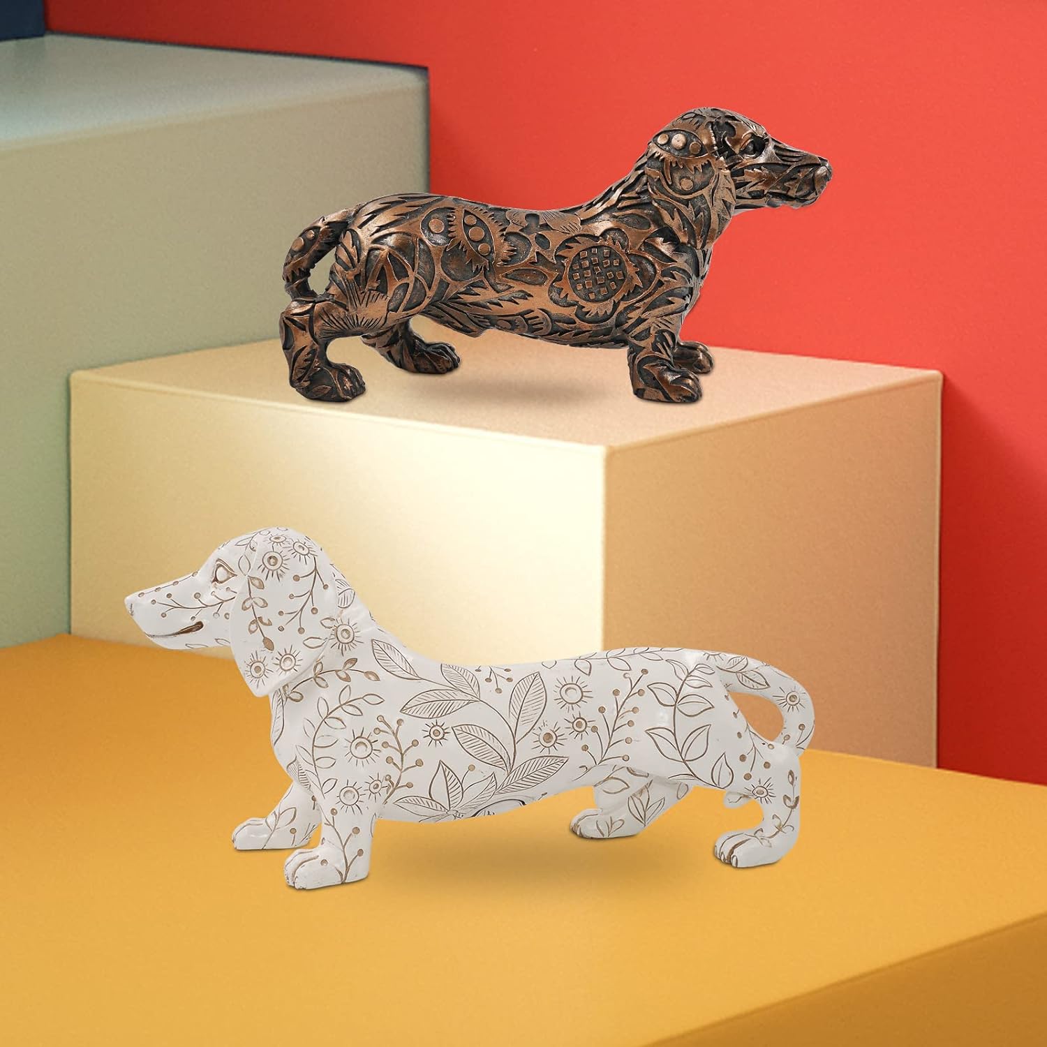 SIMON’S SHOP Figuras de perro salchicha de 8 pulgadas, estatua de perro de bronce, escultura de cachorro, decoración de perro Wiener, regalos para