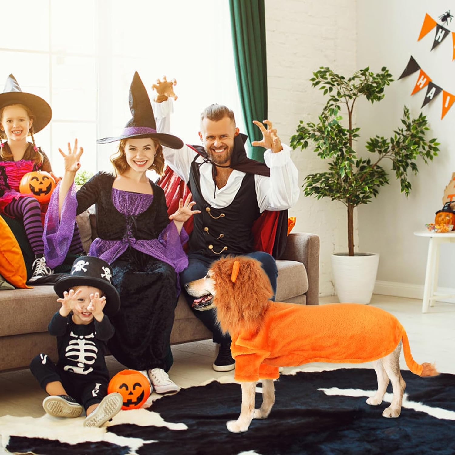 BWOGUE Disfraz de león para perros grandes, disfraz de perro león de Halloween, sudadera con capucha de forro polar cálido con agujero para correa,