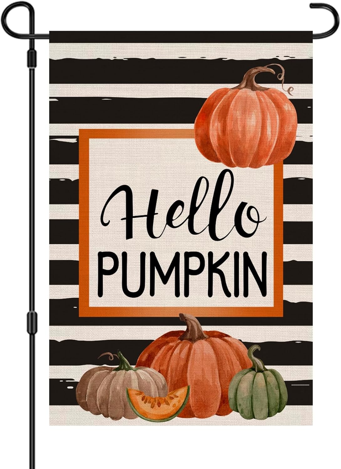 Bandera de jardín de otoño de 12 x 18 pulgadas, bandera de arpillera de doble cara de Hello Pumpkin para jardín, 12 x 18 pulgadas, para el día de