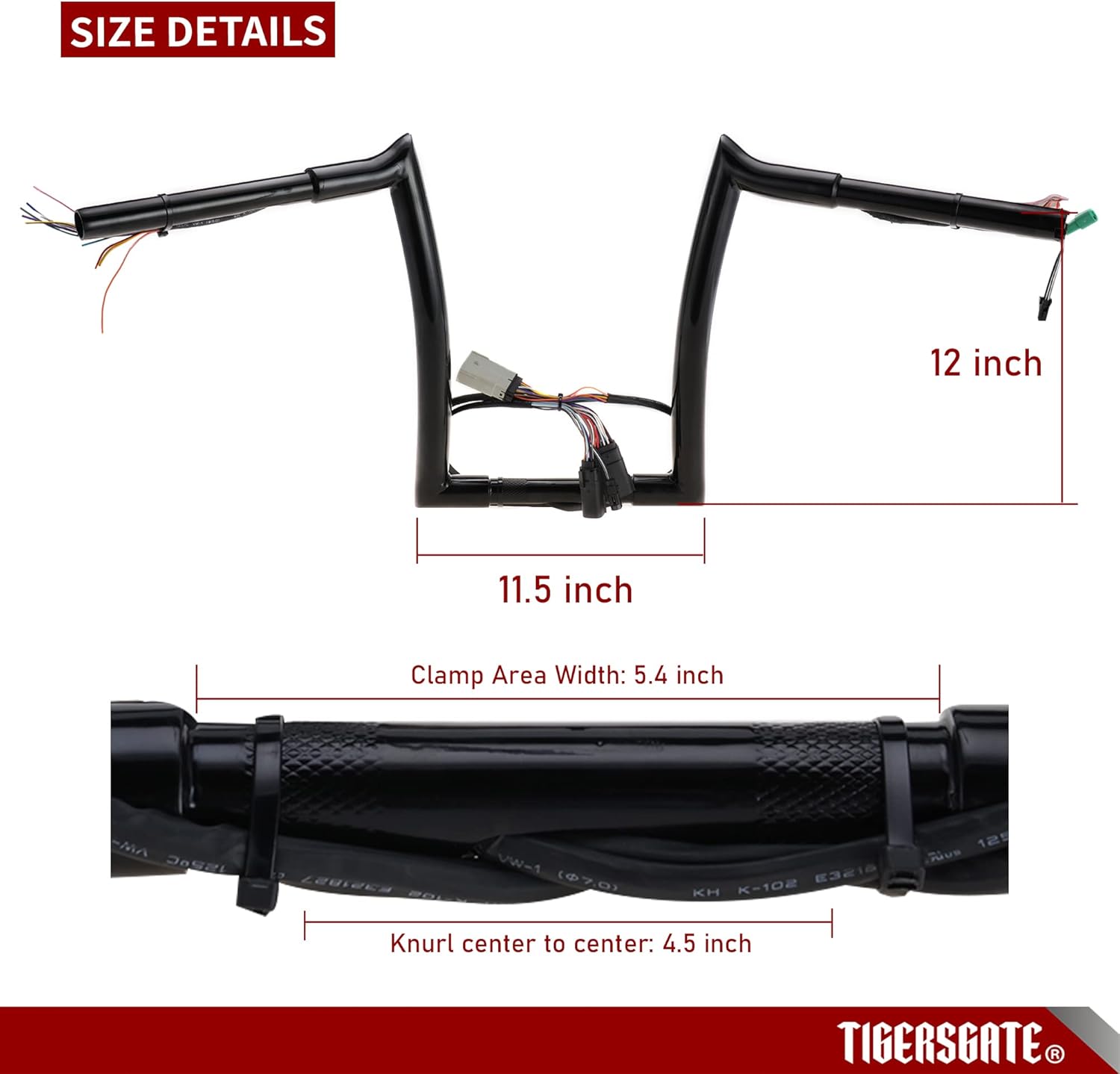 “TIGERSGATE PRE-WIRED 12″ Rise Road Glide Ape Hanger 1 14” Fat Manillares para Harley Road Glide 2008-2013 (negro)