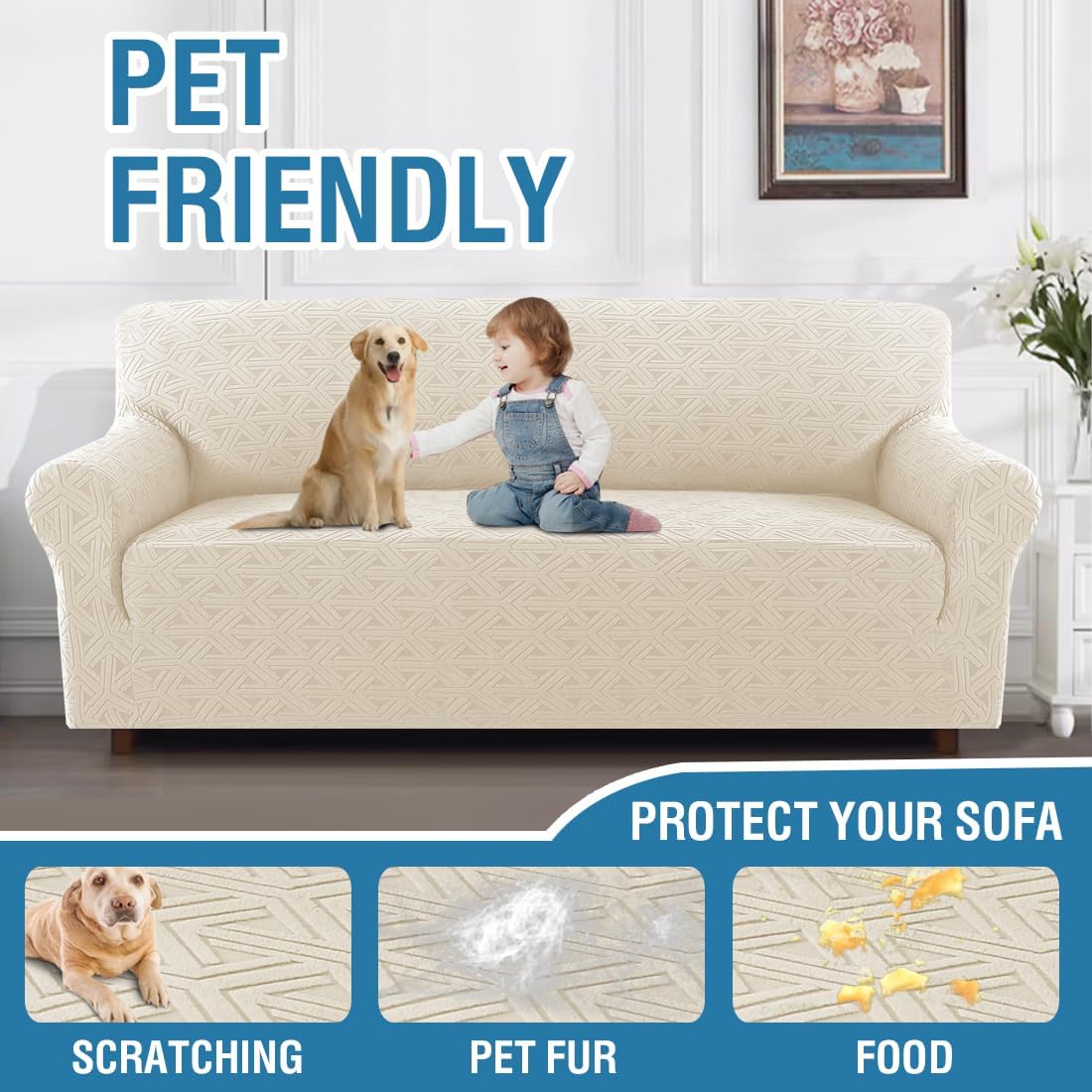 H.VERSAILTEX Fundas de sofá jacquard para sofás de 3 cojines, 1 pieza, fundas elásticas para sofá, protector de muebles antideslizantes, suaves y