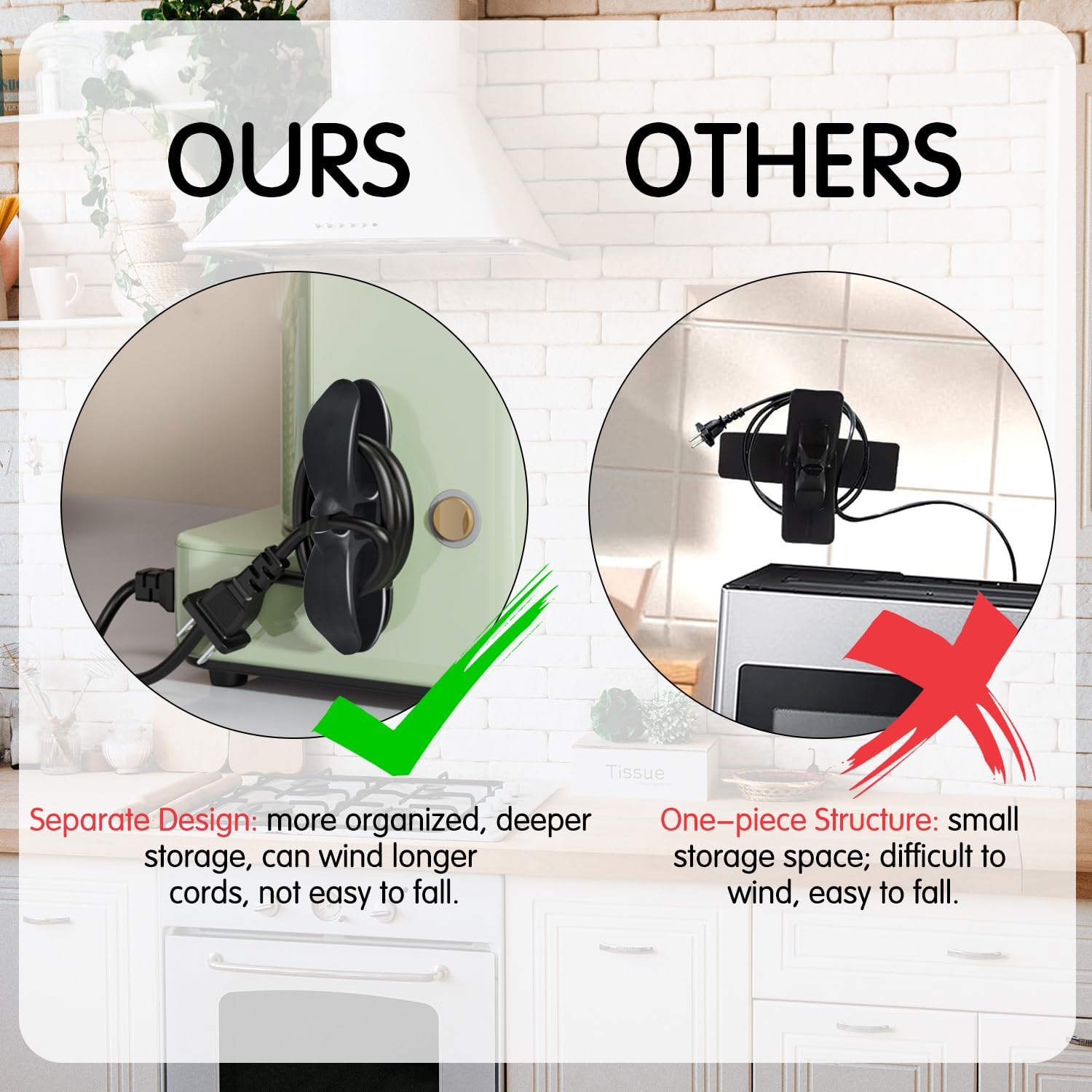 Organizador de cables para electrodomésticos, 12 unidades para aparatos de cocina, enrollador de cables, organizador de cables, soporte para pegar
