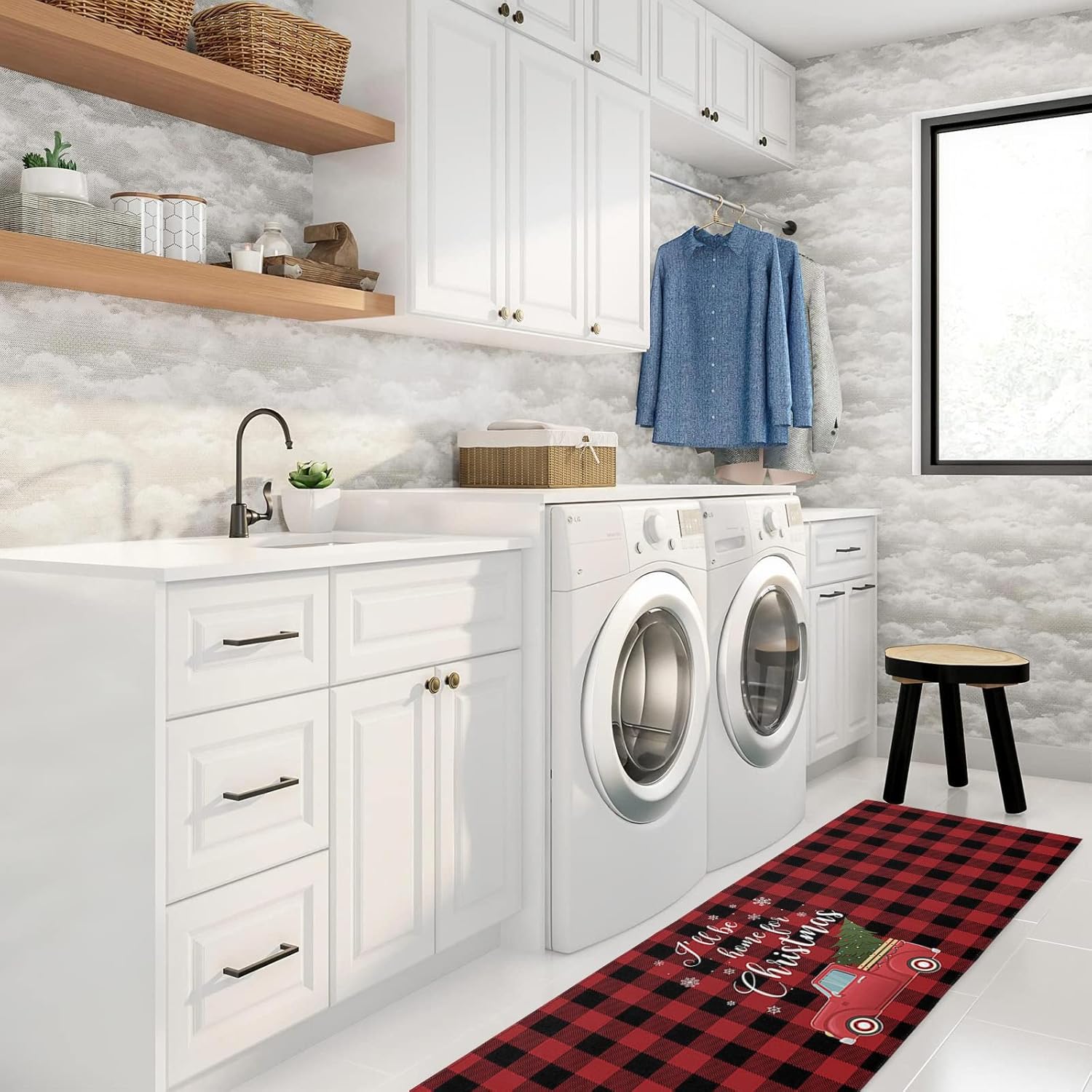 Libaoge Juego de 1 alfombras y tapetes de cocina de Navidad, diseño de copos de nieve, tapete para fregadero de cocina, antideslizante, tapete