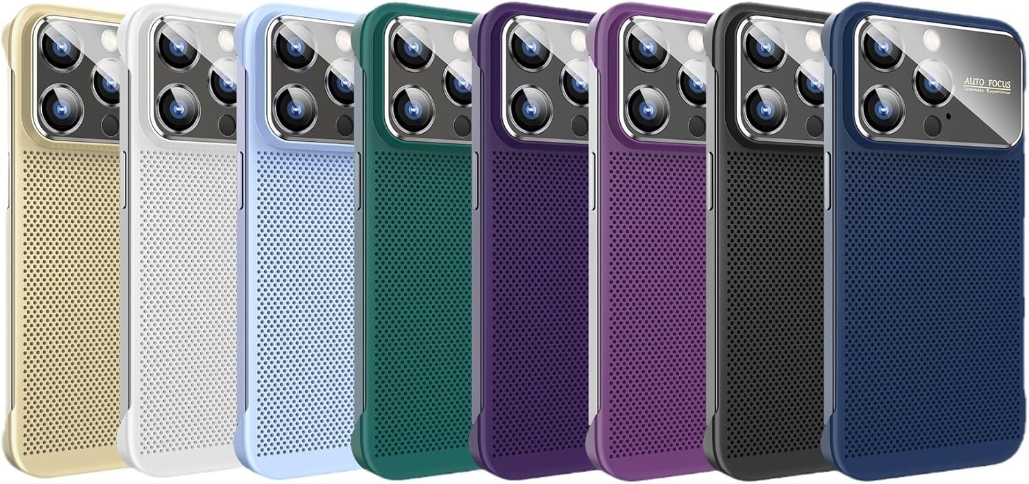 Funda para teléfono con disipación de calor galvanizado con 4000 orificios de enfriamiento, sin bordes de gran ventana para iPhone 141312 ProMax