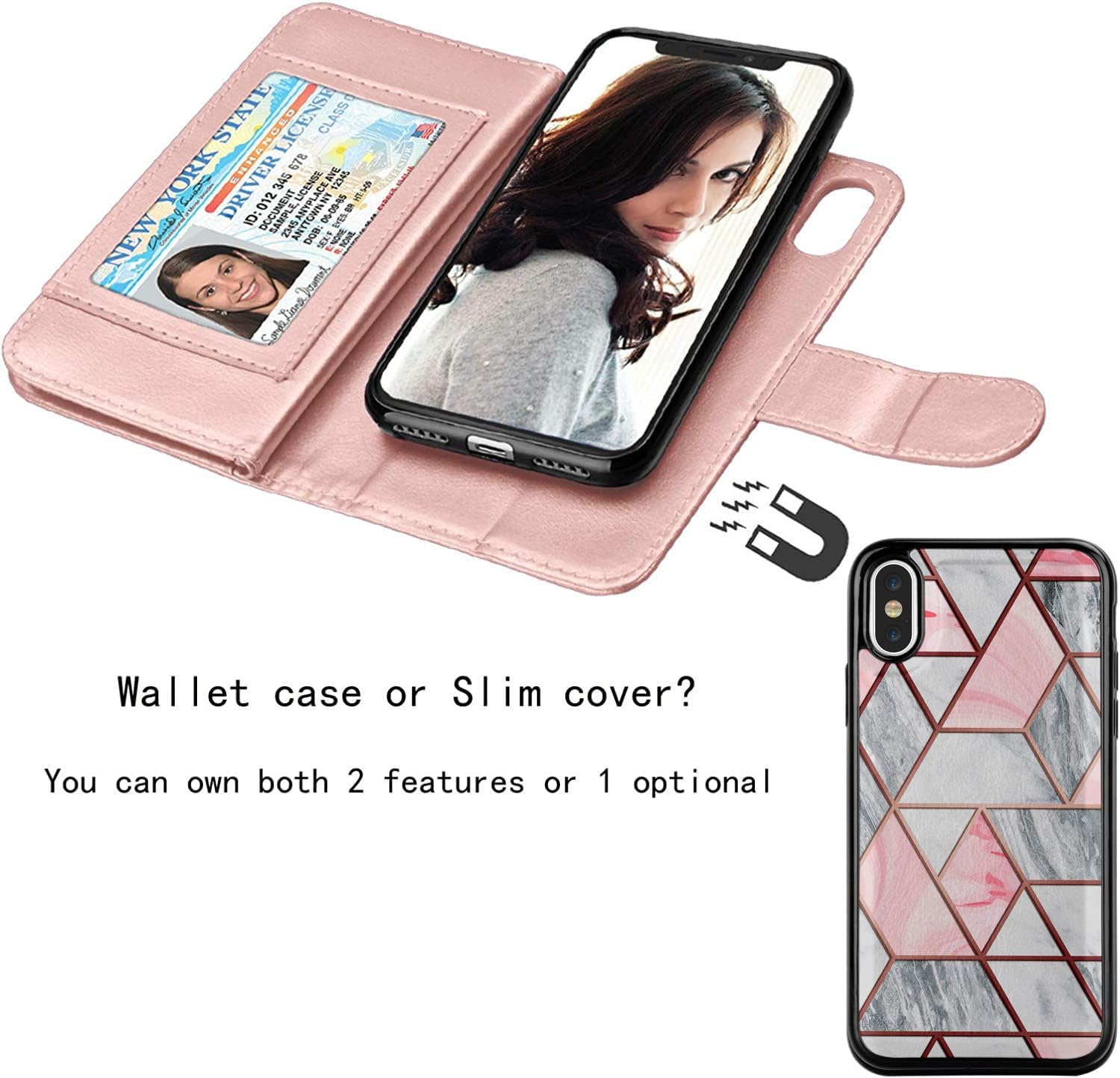 NJJEX Funda tipo cartera para iPhone XR, para iPhone XR, piel sintética 9 ranuras para tarjetas Soporte de crédito de identificación desmontable