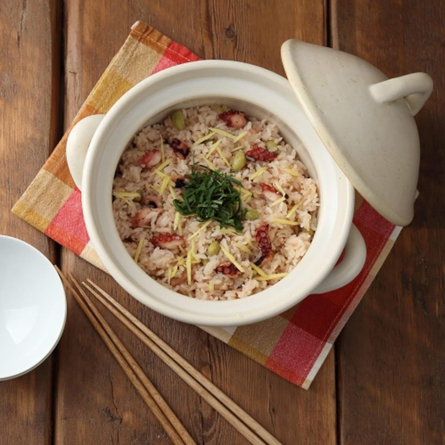Olla japonesa Donabe Cocer de arroz, 3 Go, 2200 cc, color blanco