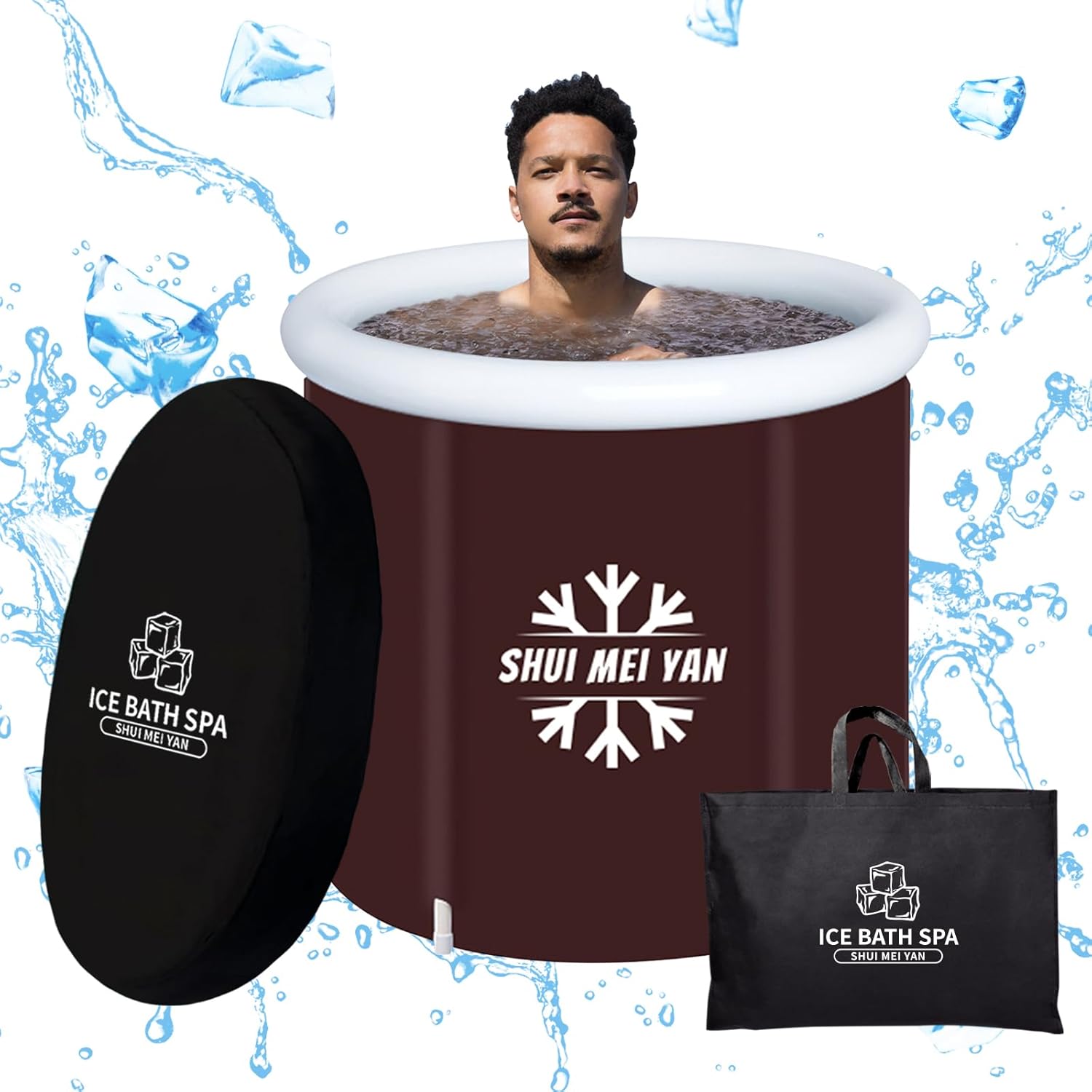 SHUIMEIYAN Tina grande de hielo para exteriores con cubierta, bañera portátil para atletas, bañera de terapia de agua fría para recuperación, bañera
