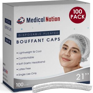 Medical Nation Red para el cabello, redes plisadas desechables  Blanco, 100 unidades  Redes de pelo para servicio de alimentos, uso médico, redes Medical Nation Red para el cabello, redes plisadas desechables  Blanco, 100 unidades  Redes de pelo para servicio de alimentos, uso médico, redes