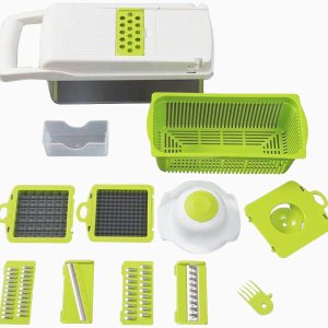Cortador de verduras definitivo picador multifuncional 14 en 1 con recipiente, rebanar, cortar en dados, espiralizar y rallar para una fácil Cortador de verduras definitivo picador multifuncional 14 en 1 con recipiente, rebanar, cortar en dados, espiralizar y rallar para una fácil