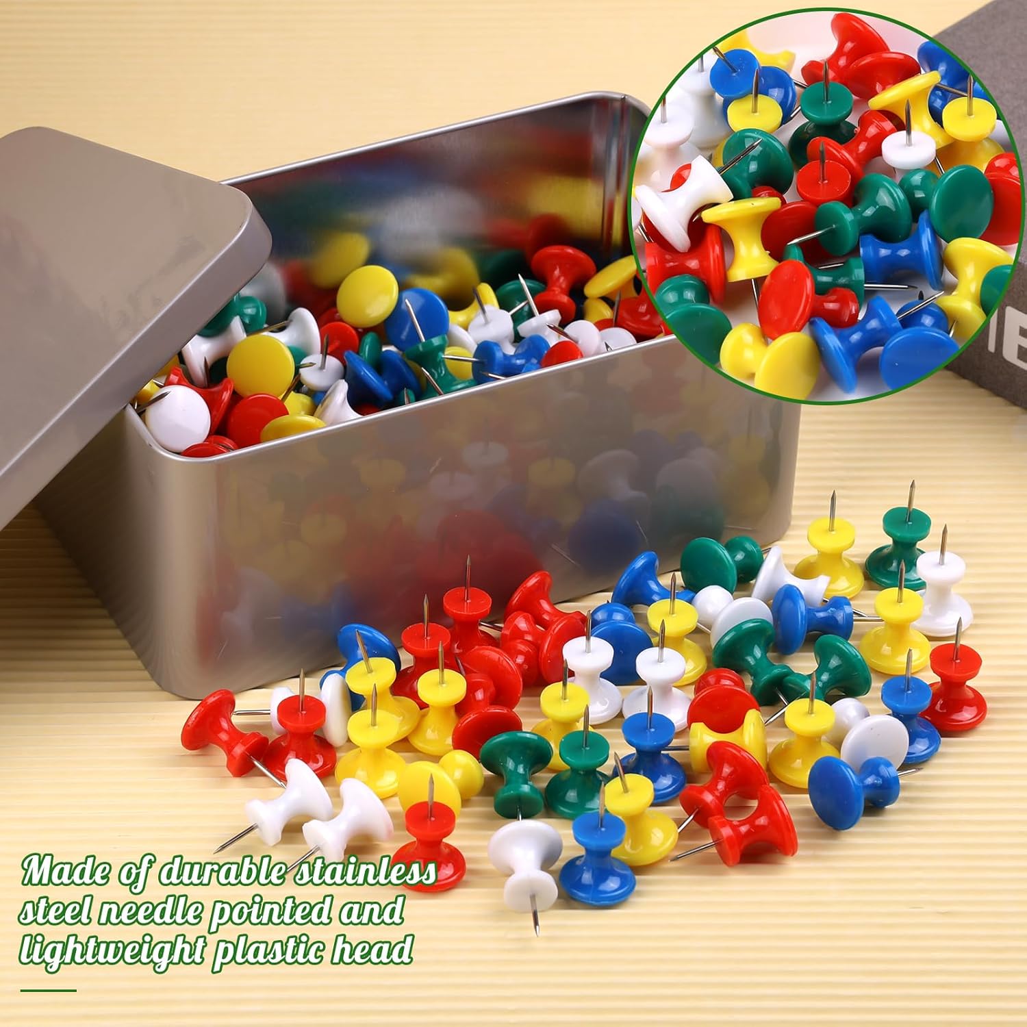 200 tachuelas para tablón de anuncios, varios colores, alfileres para colgar en la pared, tablero de corcho, oficina, hogar, decoración con caja de