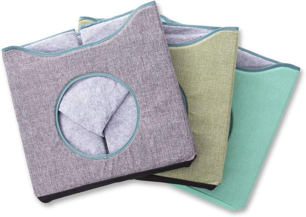 Jongee Cat Cube House – Casa plegable para gatos con cojín reversible y almohadilla para raspar para gatos pequeños de interior, gris, 13 x 13 x 15