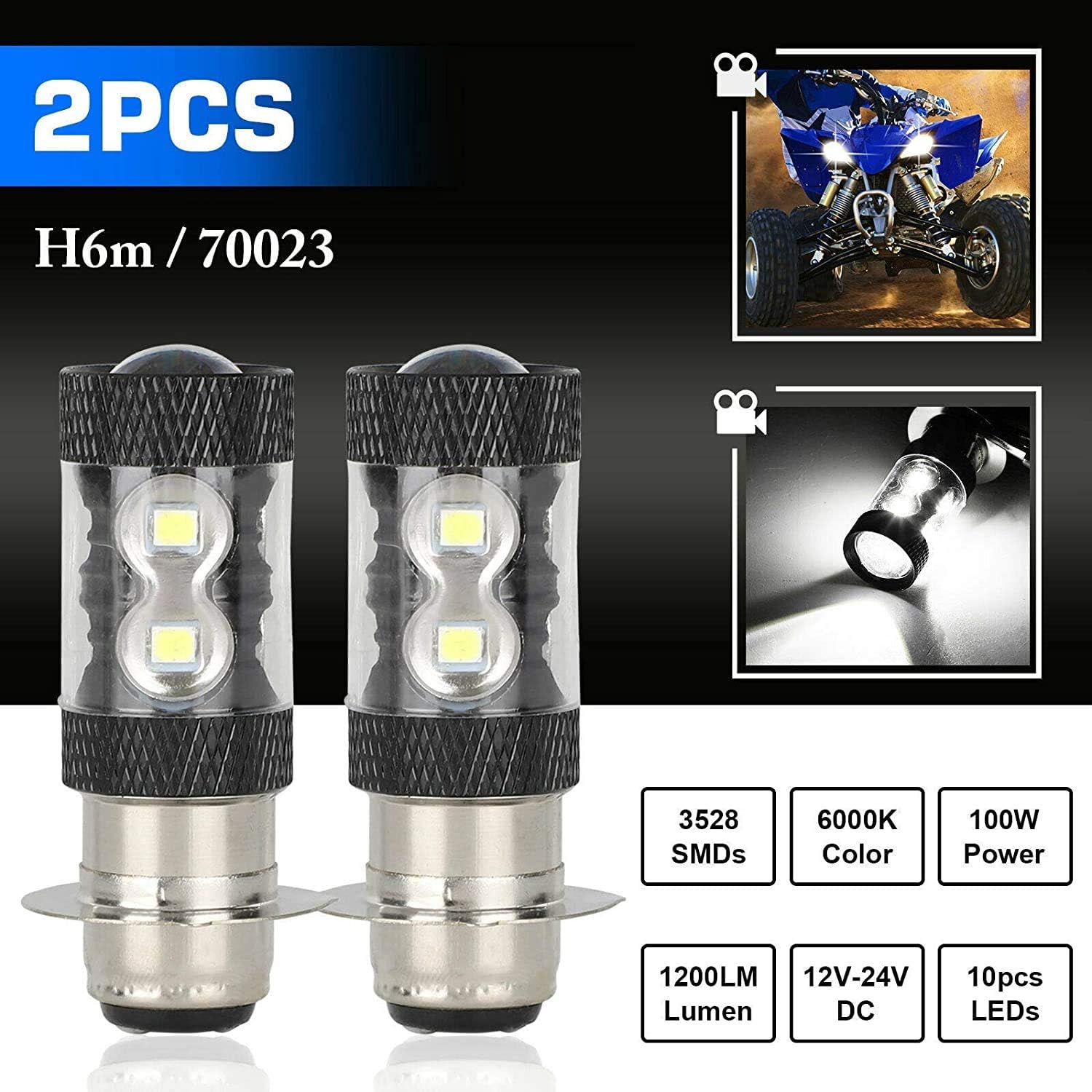 Motocicleta 2 x 80 W H6 Super blanco brillante LED faros bombillas actualización para ATV YFM YFS YFZ Bruin YFM350 200 350 400 450 660 700 Raptor