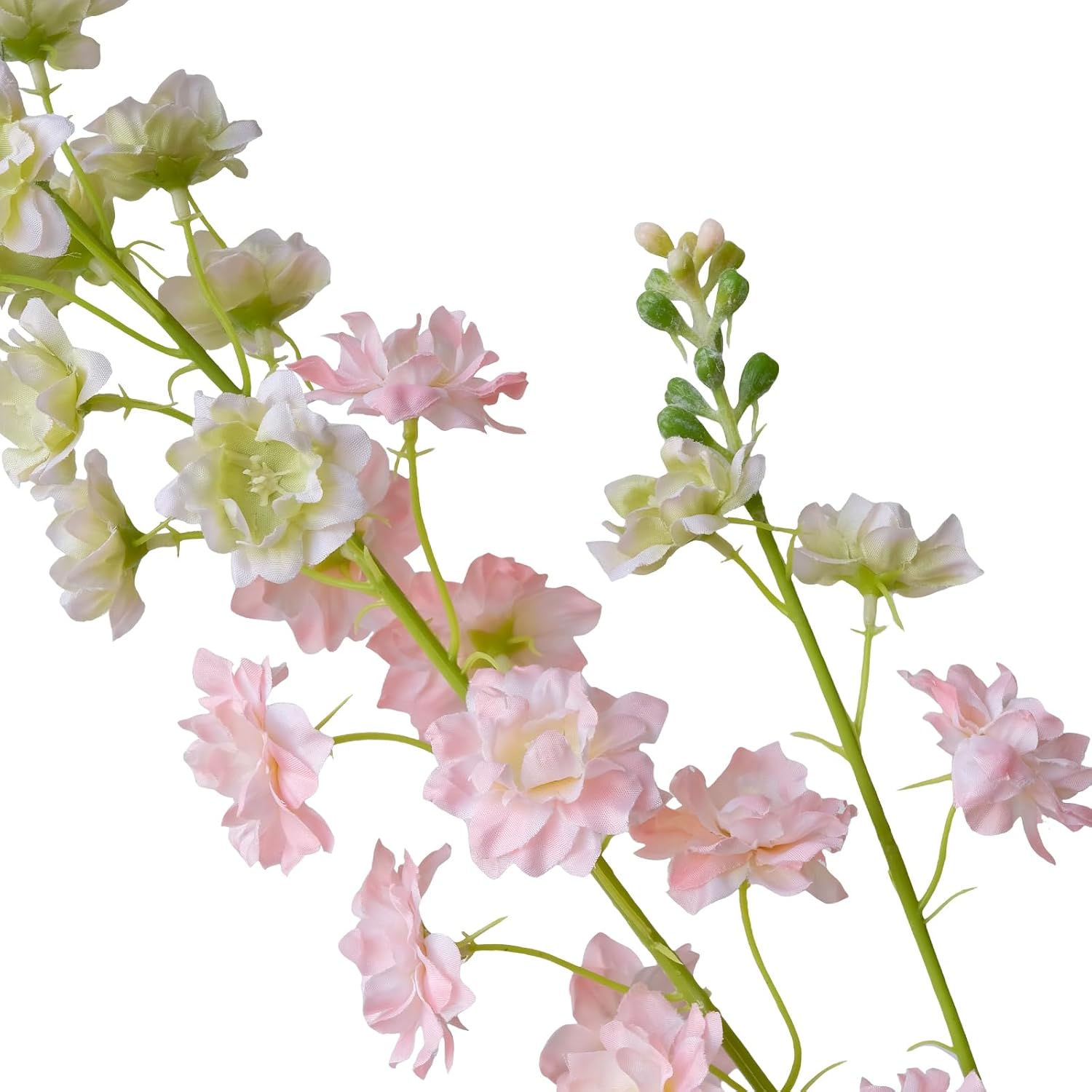 4 flores artificiales de delphinium rosa de 33.5 pulgadas de largo, flores falsas de tallo de alondra, flores falsas de seda para jarrón alto,