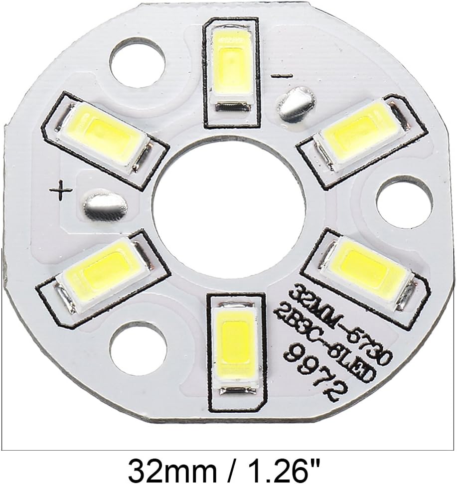 uxcell Bombilla de chip LED 300mA 3W 6 LED 5730 Dispositivos montados en superficie Módulo de aluminio Tablero blanco puro Super brillante 1.260 in