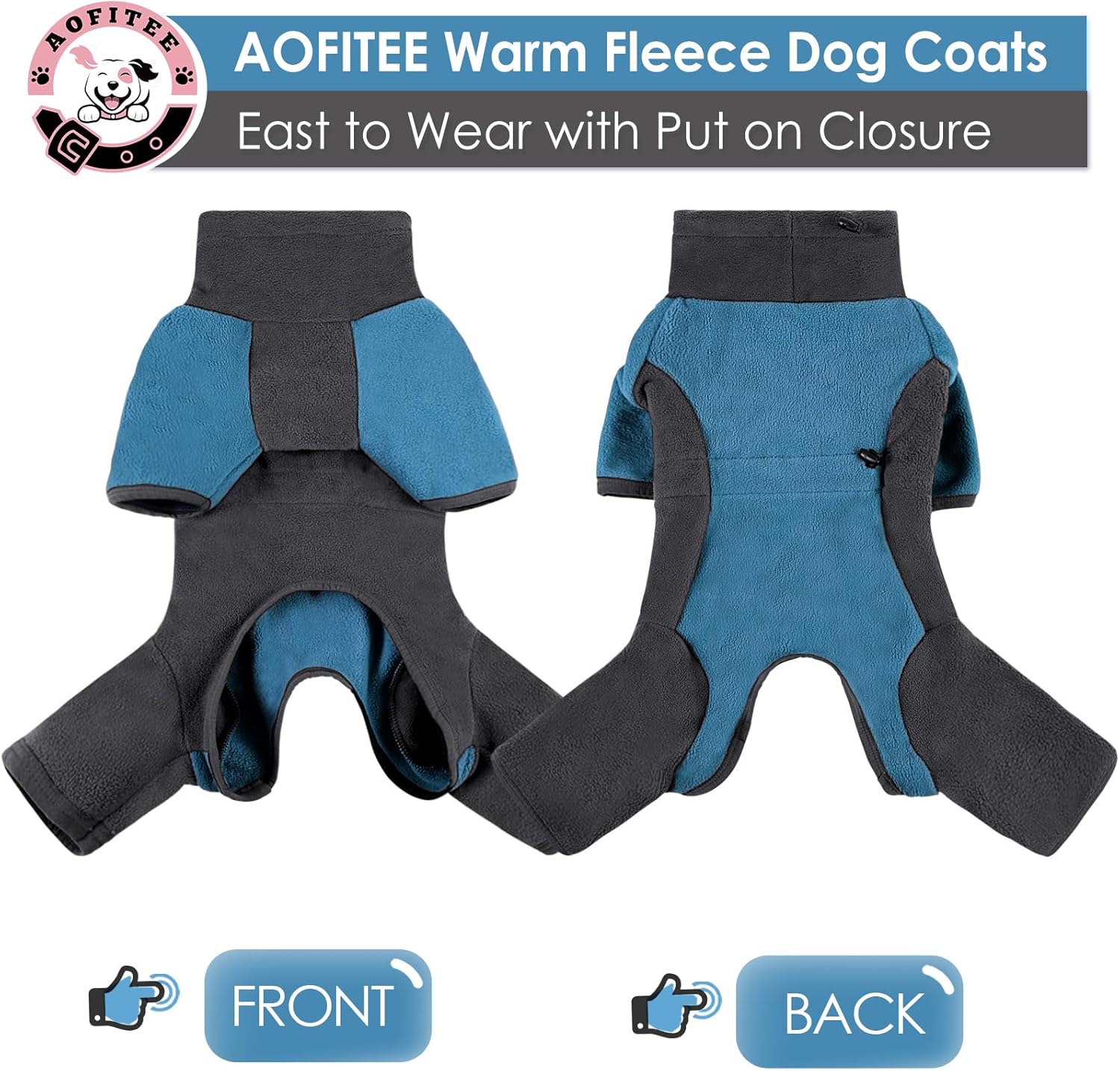 AOFITEE Abrigo de invierno para perro, cálido pijama de forro polar para perro, chaqueta suave de cuerpo completo para clima frío, cuello alto,