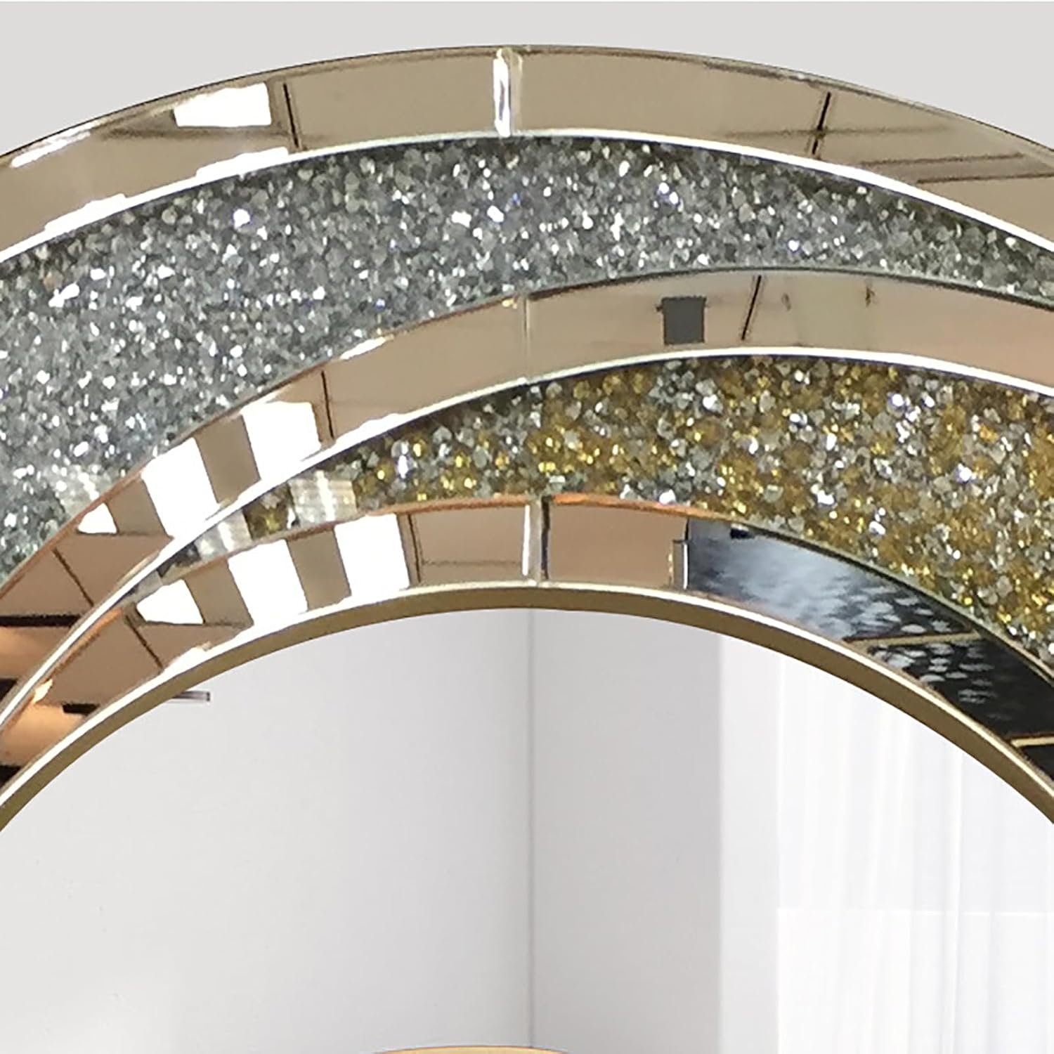 XOOFMASS Espejos de pared plateados decorativos, grandes espejos redondos de diamante para decoración de pared, modernos espejos de lujo decorativos