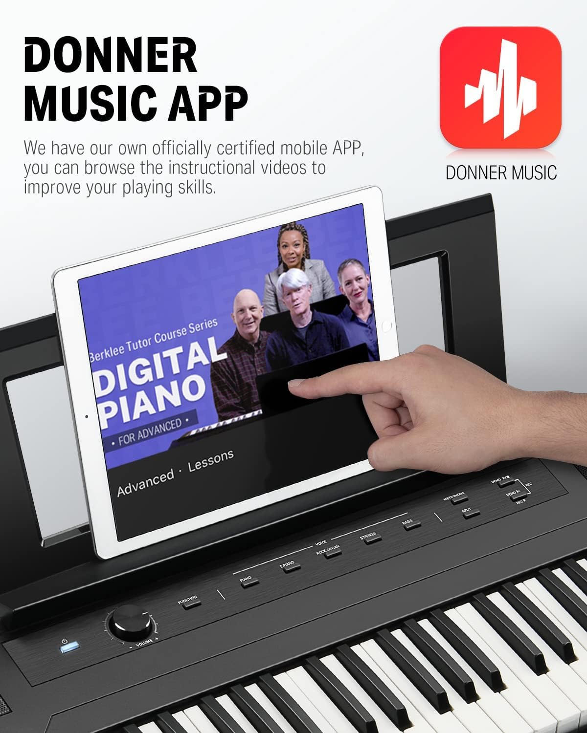 Donner DEP-45 – Piano digital ultrafino de 88 teclas, teclado eléctrico para principiantes con teclas semipesadas, piano de teclado portátil de