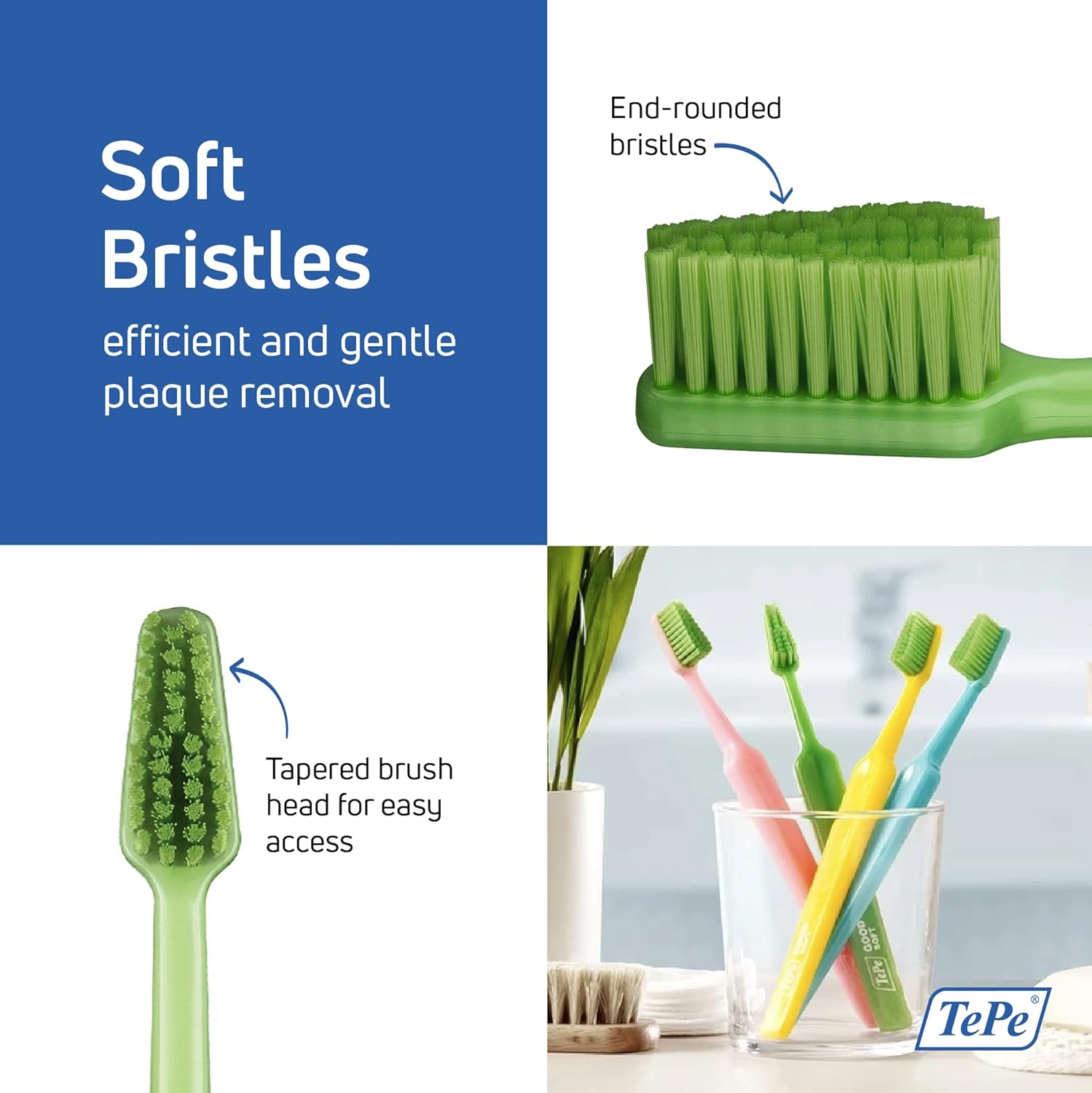TEPE Good – Cepillo de dientes de cerdas suaves para adultos y adolescentes, paquete de 1, regular