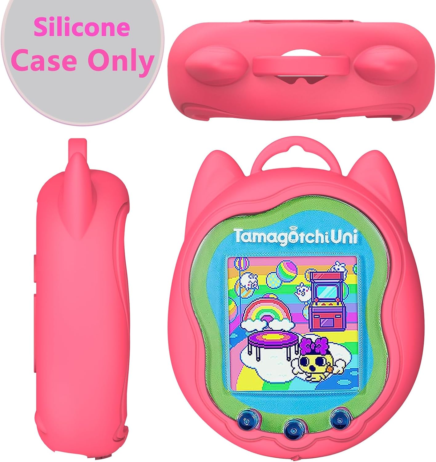 Funda de silicona y funda de transporte para Tamagotchi Uni, protector de pantalla para Tamagotchi Uni Interactive Virtual Pet Accessories (rosa)