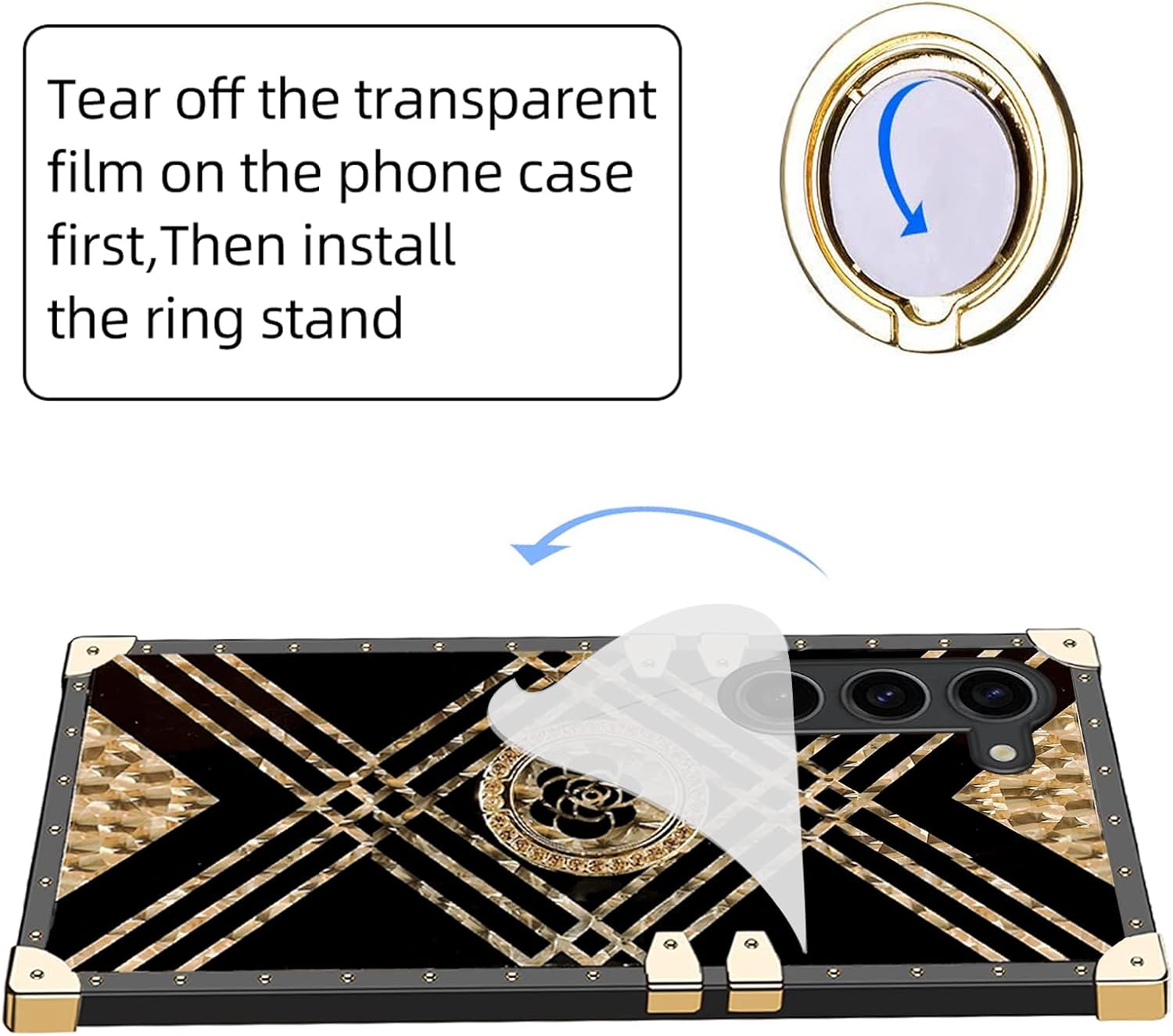 KuDiNi Funda para S23 Plus, Galaxy S23 Plus para mujer, funda cuadrada a prueba de golpes, TPU retro, elegante, clásico, borde de lujo, protección