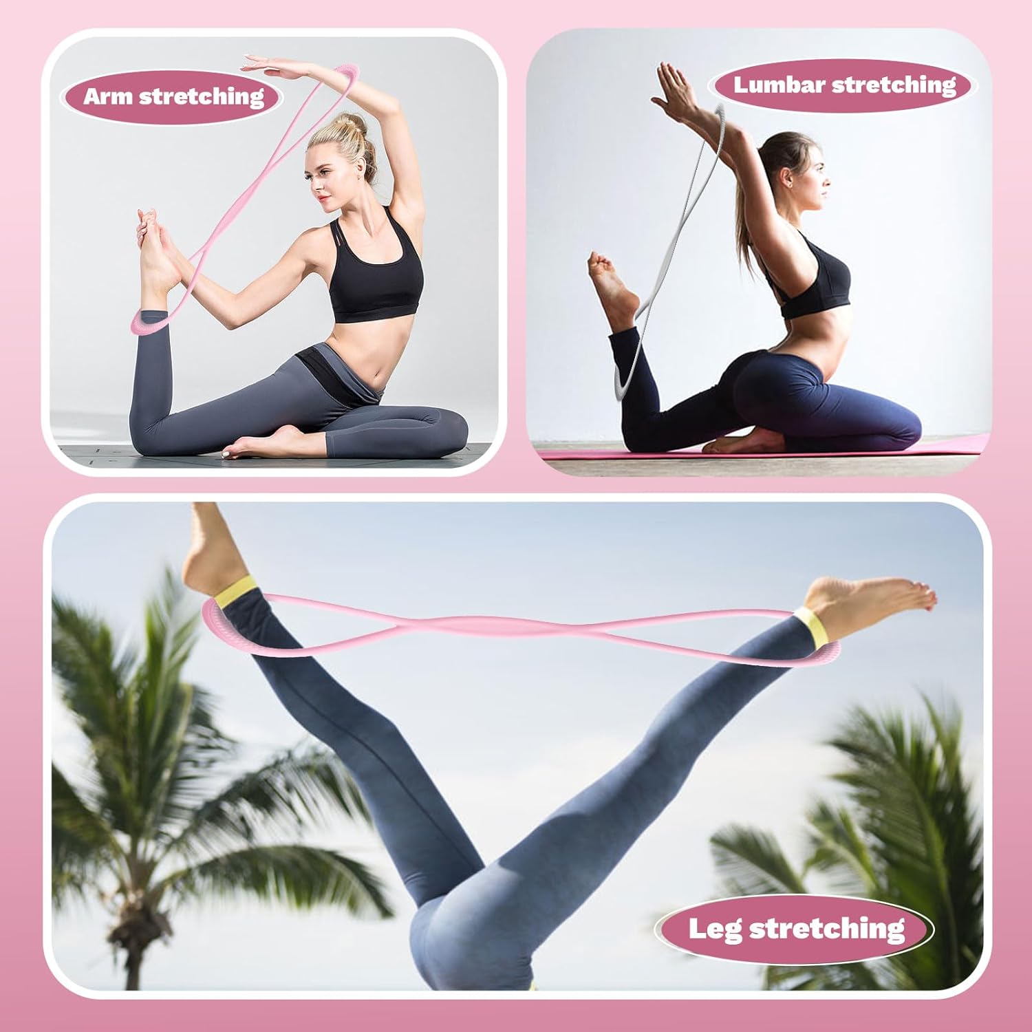 Figura 8 Banda de tensión de silicona de resistencia con asas para mujereshombres, banda de fitness para brazoespaldapechohombropiernasejercicio de
