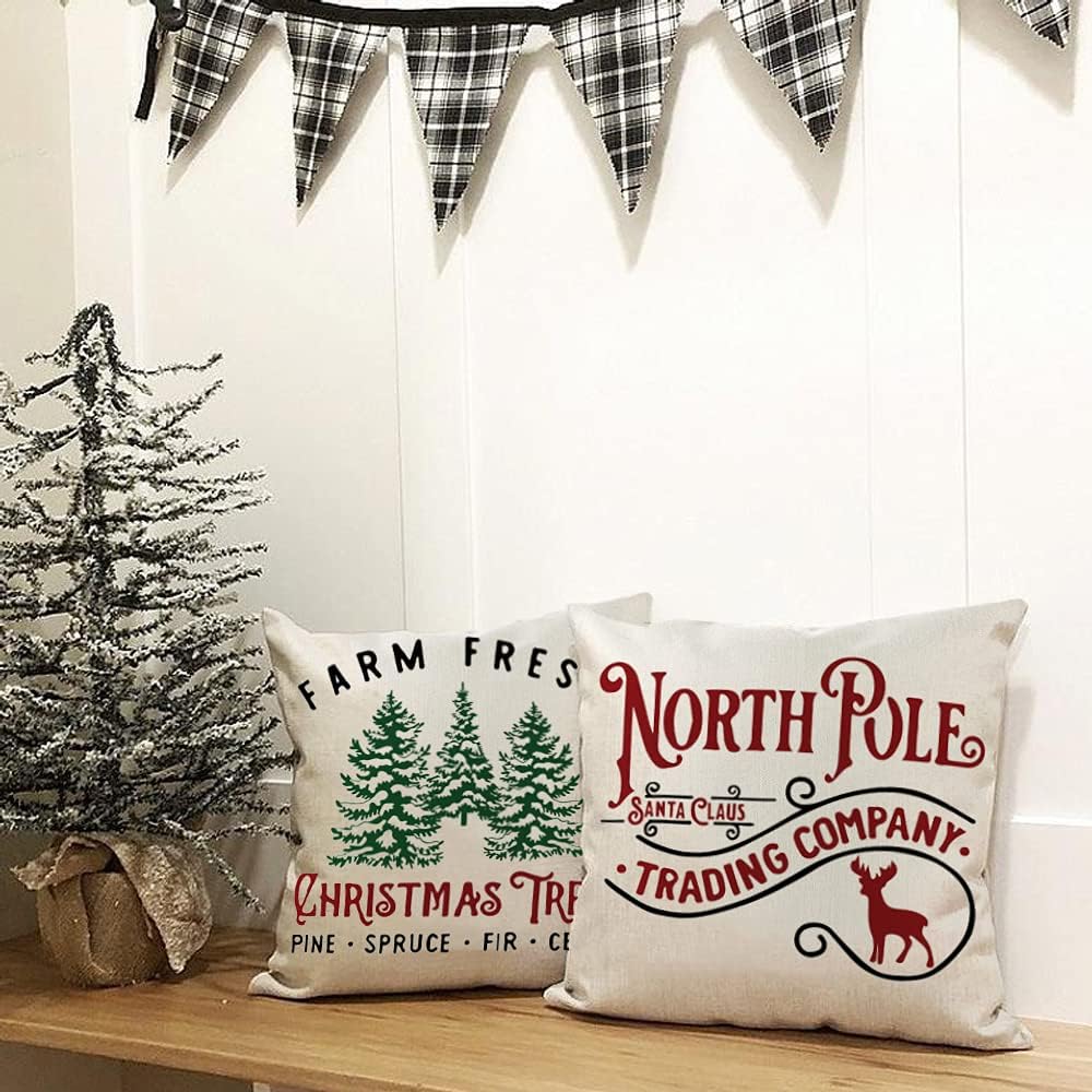 UBING 4 fundas de almohada navideñas de 18 x 18 pulgadas, fundas de almohada decorativas para sofá, banco, sala de estar, patio, decoración navideña