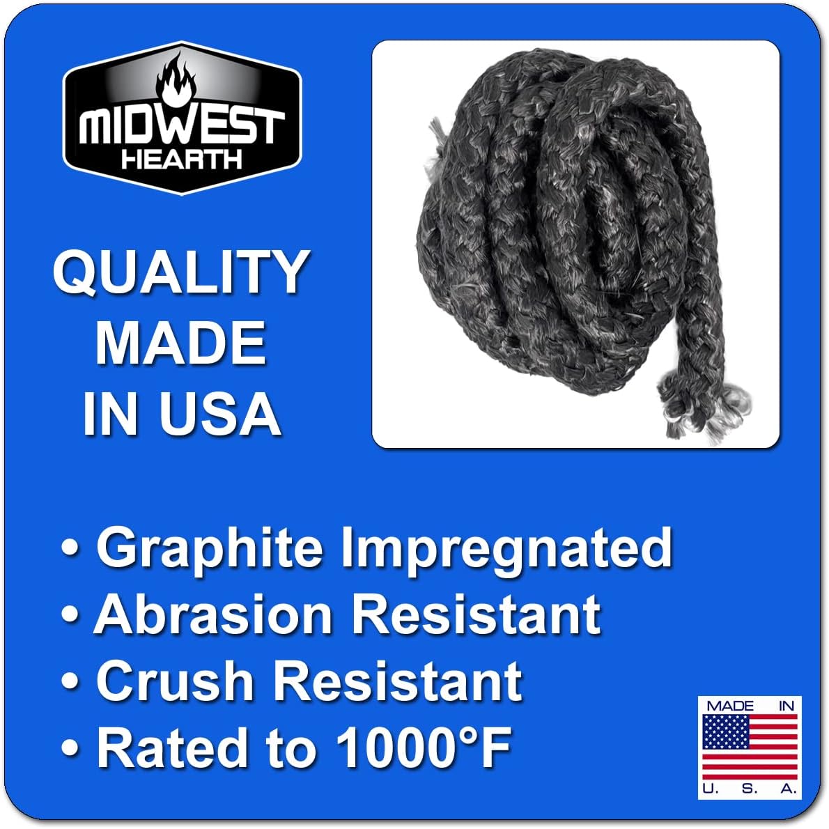 Midwest Hearth, repuesto de junta de grafito impregnado de fibra de vidrio para estufas de leña.