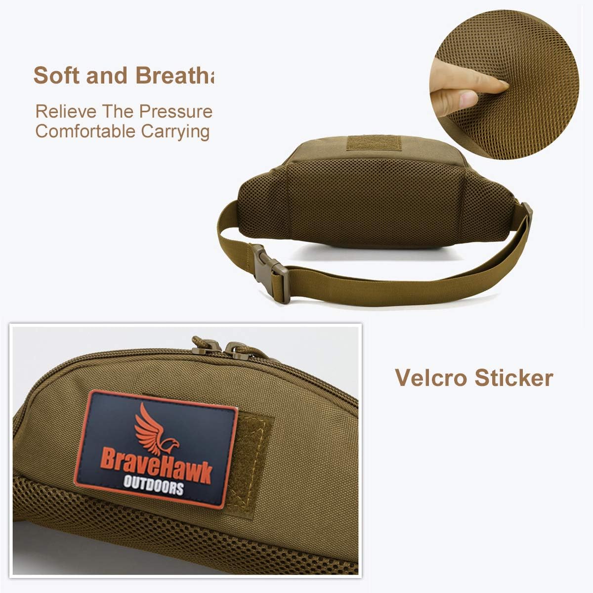 BraveHawk Outdoor – Riñonera táctica de nailon militar 800D Oxford resistente al agua, multiusos, EDC
