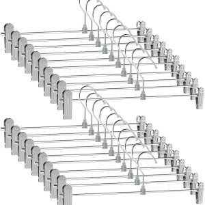 GoodtoU Perchas para pantalones con clips, paquete de 20 perchas para faldas, perchas de metal ajustables con clips antideslizantes GoodtoU Perchas para pantalones con clips, paquete de 20 perchas para faldas, perchas de metal ajustables con clips antideslizantes