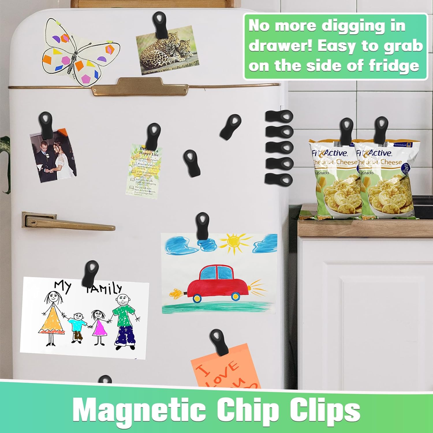 Paquete de 12 clips magnéticos para bolsas de alimentos, clips de cocina con imán para refrigerador, clips de bolsas de plástico para almacenamiento