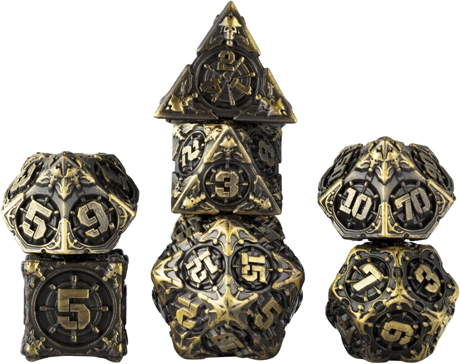 DND – Juego de dados de metal poliédricos, juego de dados para juegos de rol para Calabozos y Dragones, juego de dados de 7 piezas, bandeja de dados