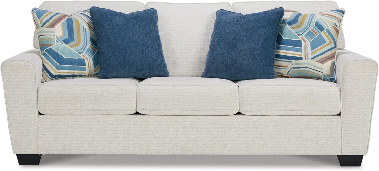 Signature Design by Ashley Cashton Casual 2 en 1 Sofá cama con colchón plegable de espuma viscoelástica, Queen, color blanco